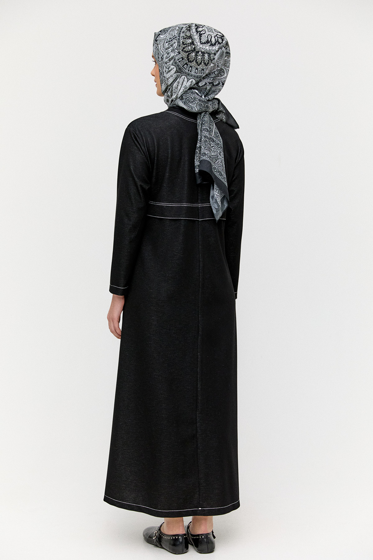 Kargo Cepli Kontrast Dikişli Elbise, Tesettür Giyim