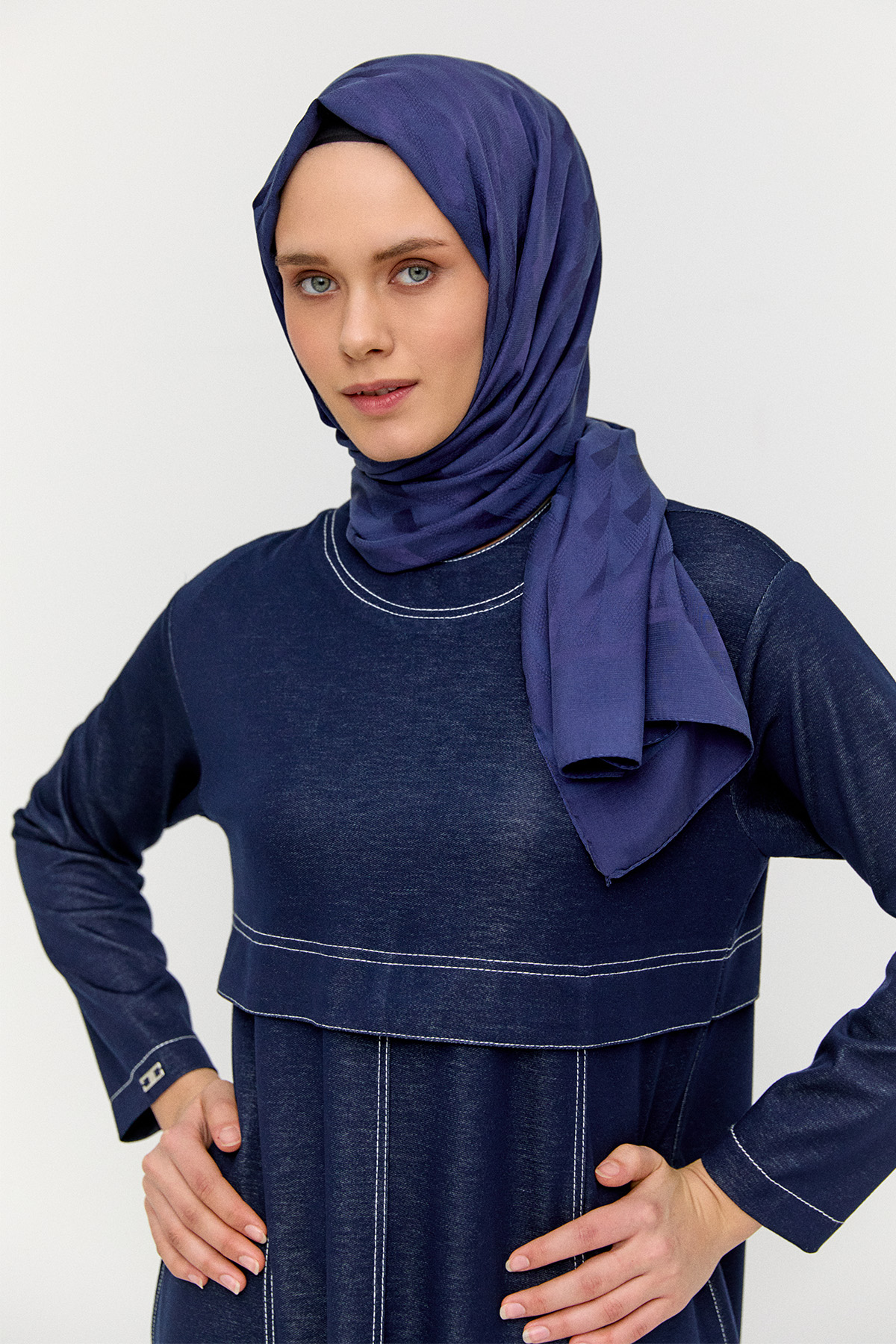 Kargo Cepli Kontrast Dikişli Elbise, Tesettür Giyim