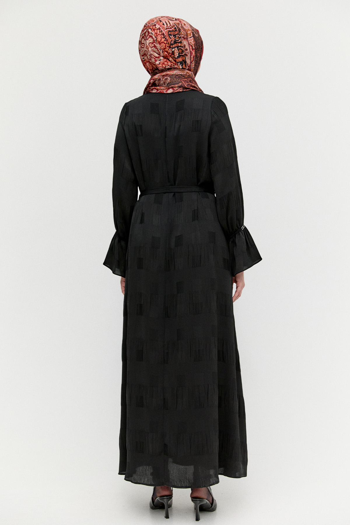 Kare Desenli Kuşaklı Elbise, Tesettür Giyim