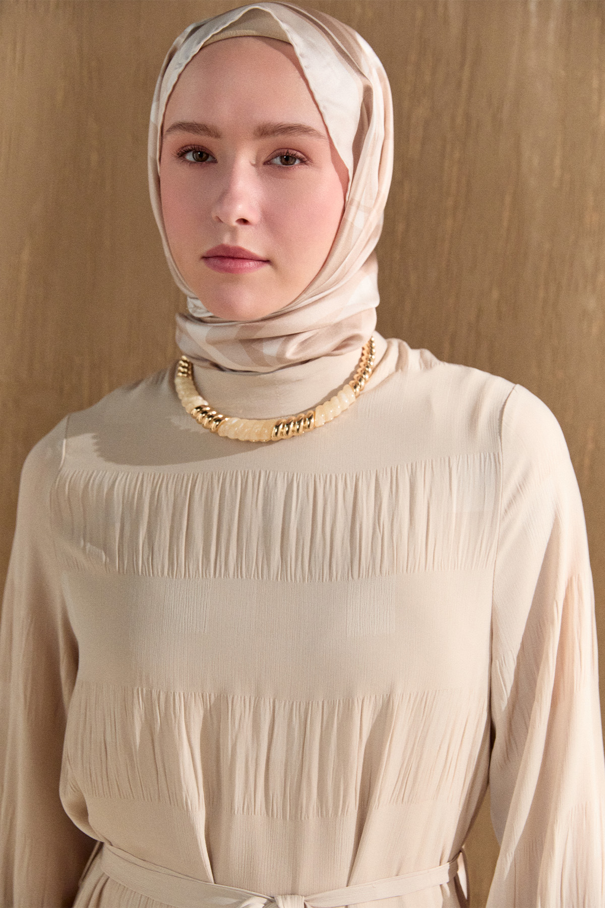 Kare Desenli Kuşaklı Elbise, Tesettür Giyim