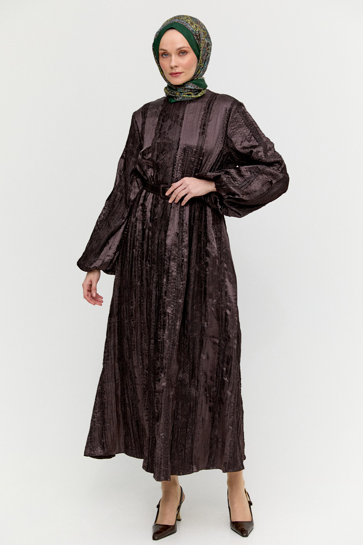 Dantel Motifli Jakarlı Elbise, Tesettür Giyim