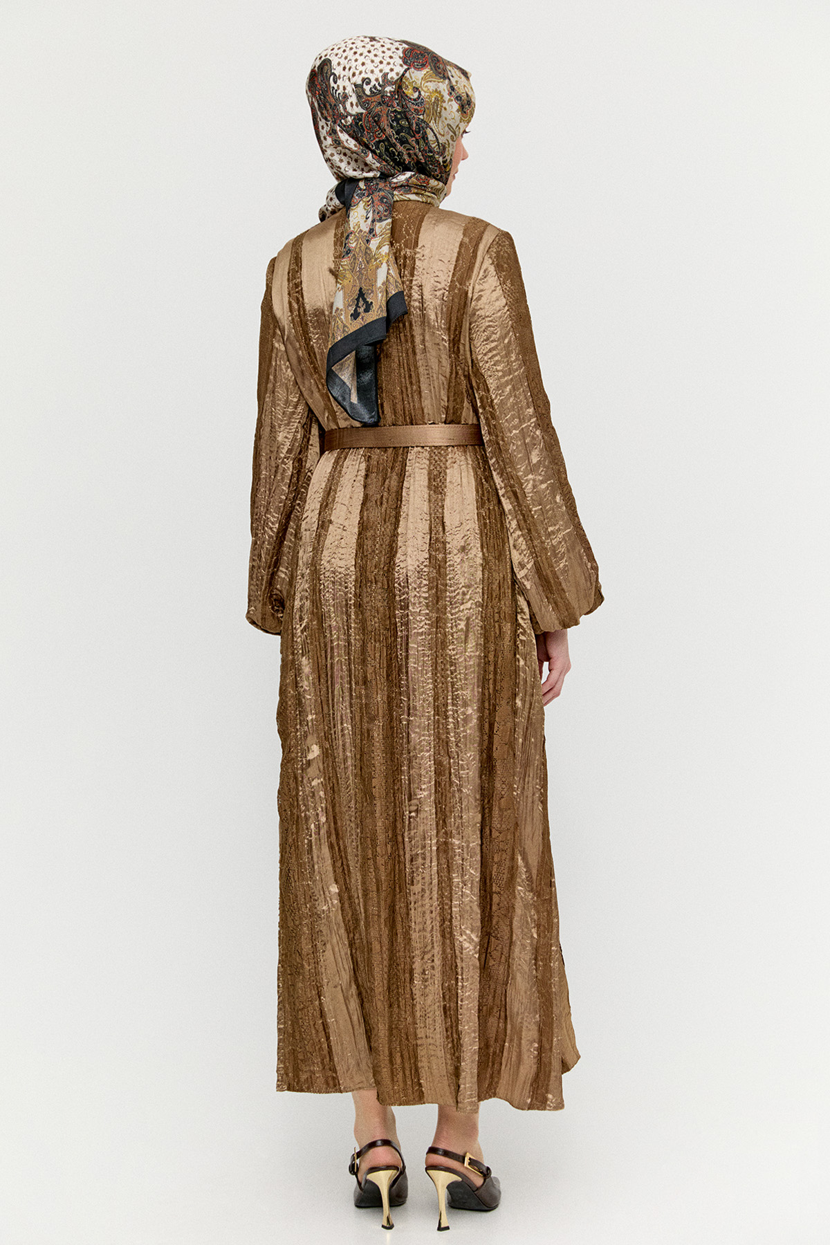 Dantel Motifli Jakarlı Elbise, Tesettür Giyim