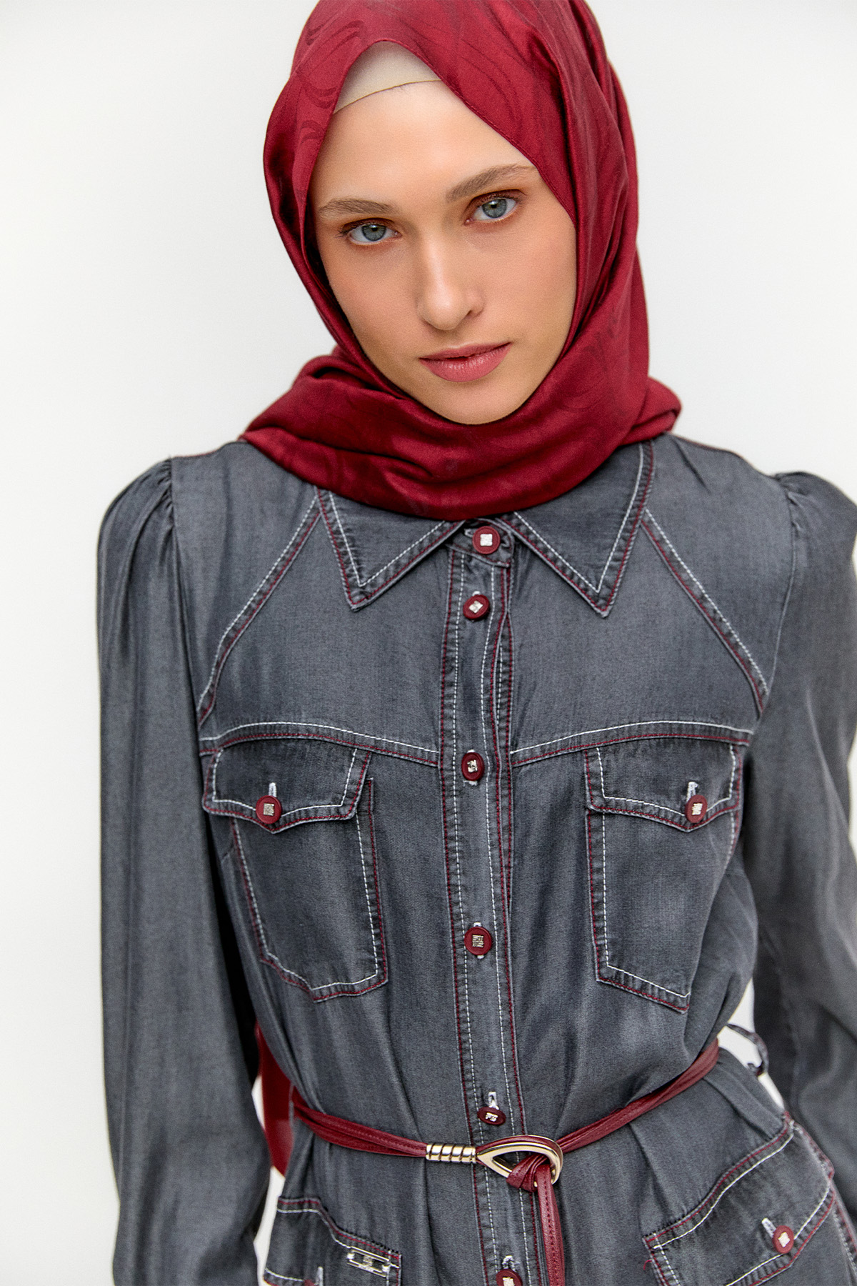Punto Dikişli Denim Elbise, Tesettür Giyim