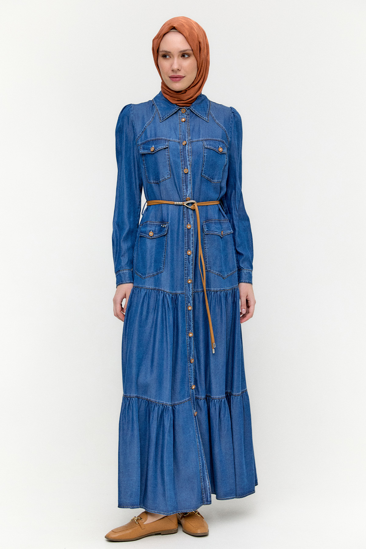 Punto Dikişli Denim Elbise, Tesettür Giyim