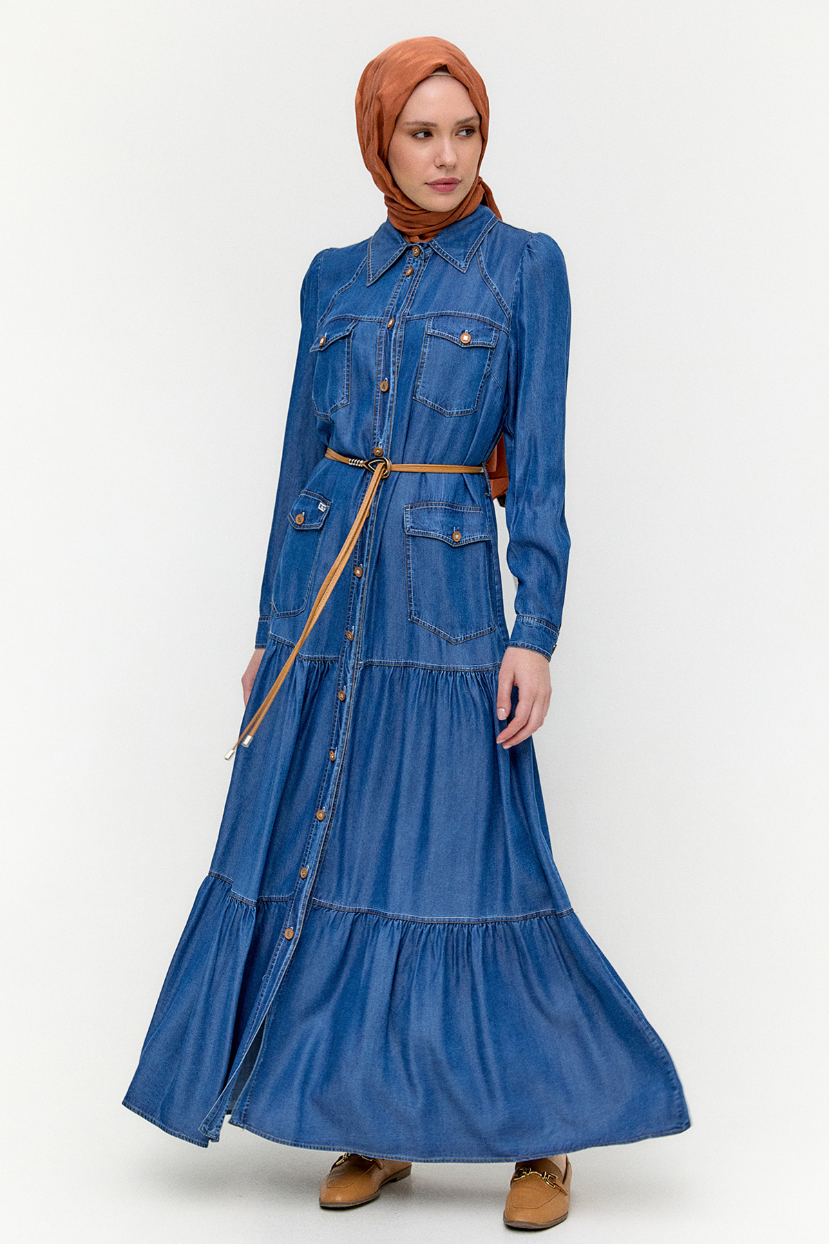 Punto Dikişli Denim Elbise, Tesettür Giyim