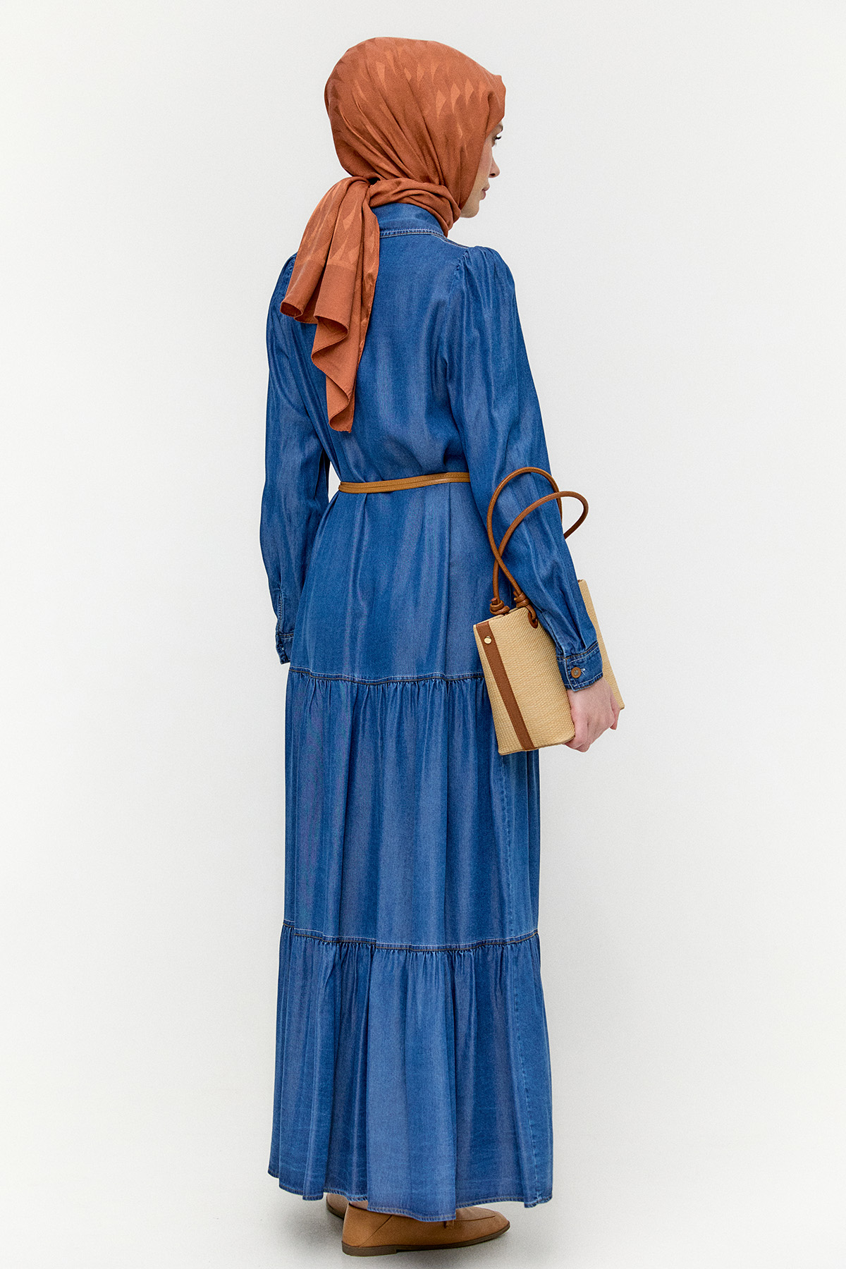 Punto Dikişli Denim Elbise, Tesettür Giyim