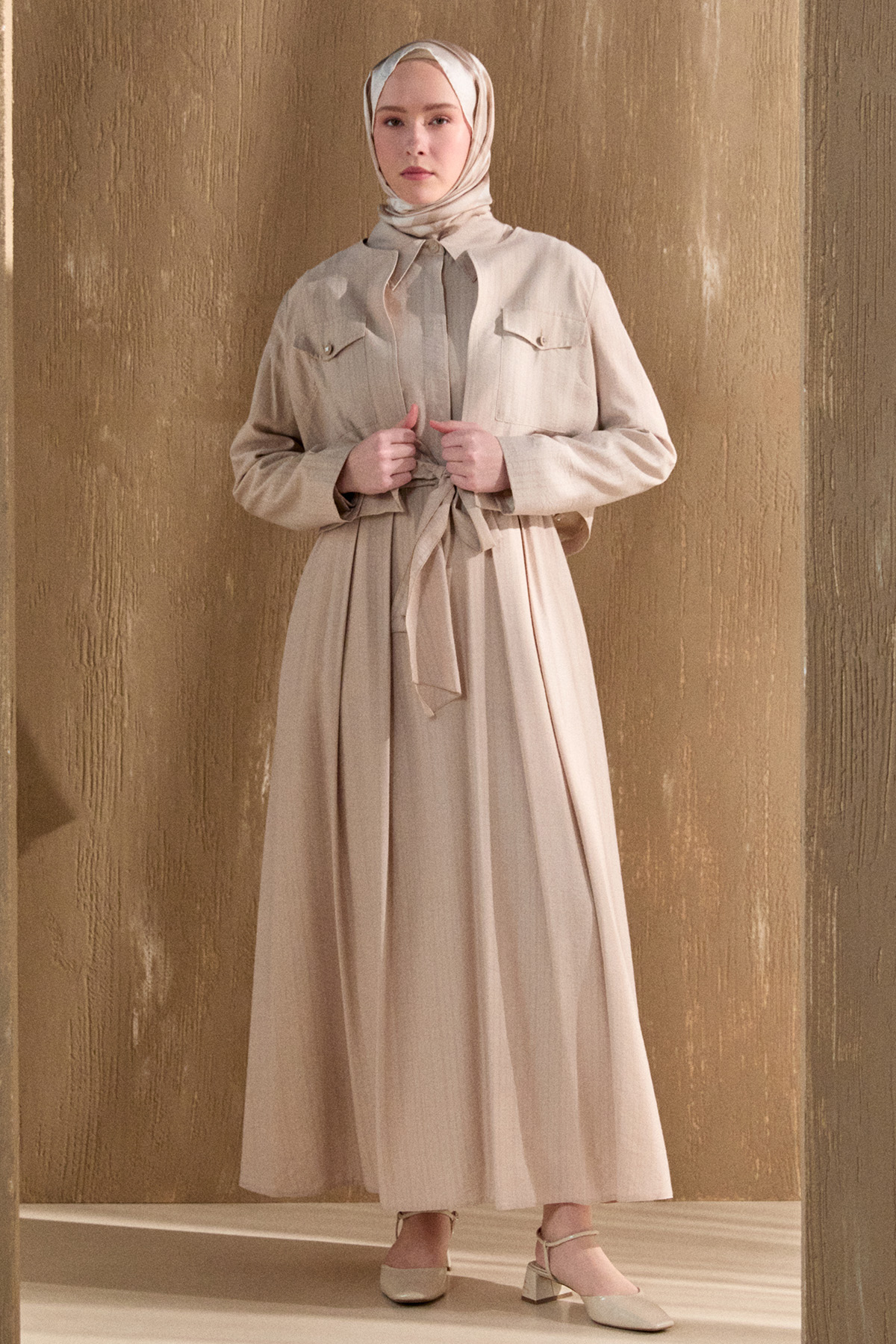 Kuşaklı Ceketli Elbise, Tesettür Giyim