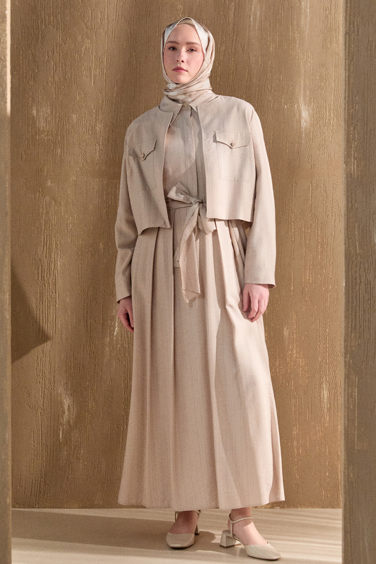 Kuşaklı Ceketli Elbise, Tesettür Giyim