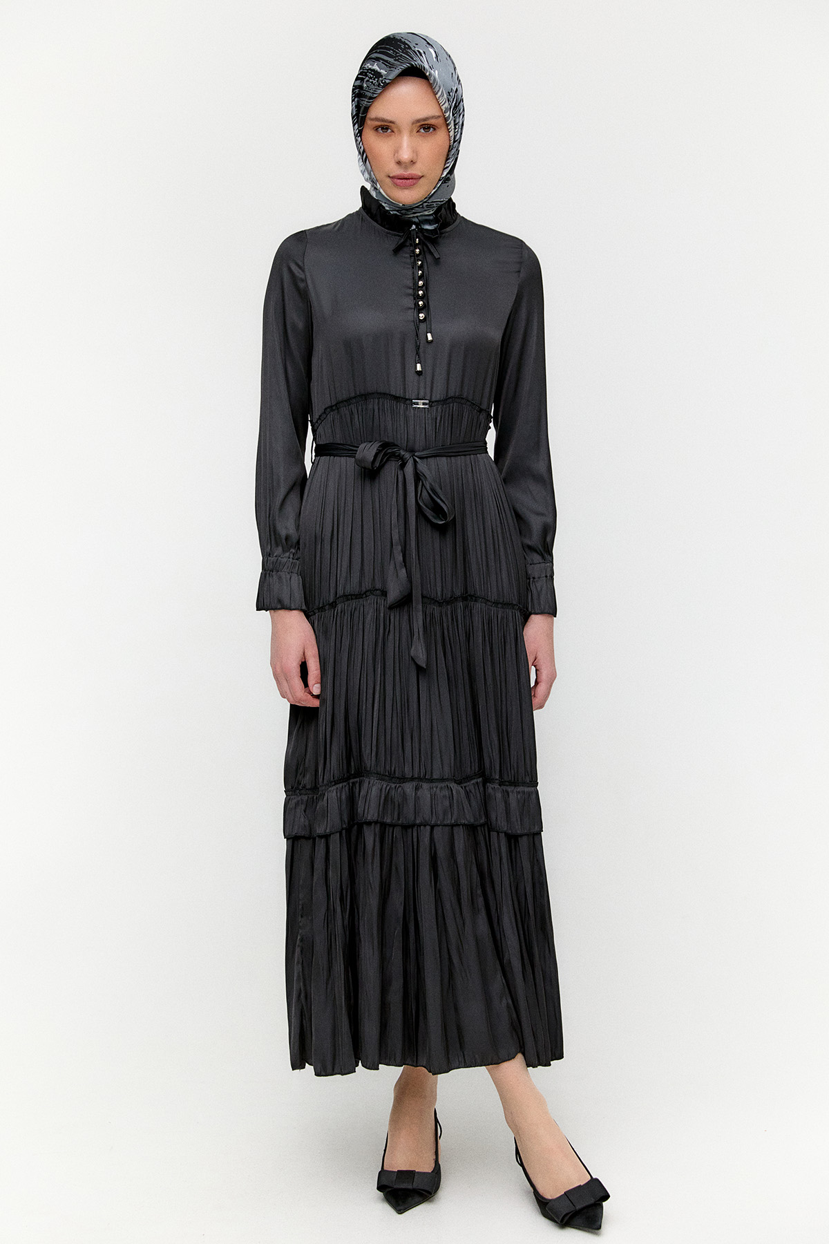 Büzgülü Saten Elbise, Tesettür Giyim