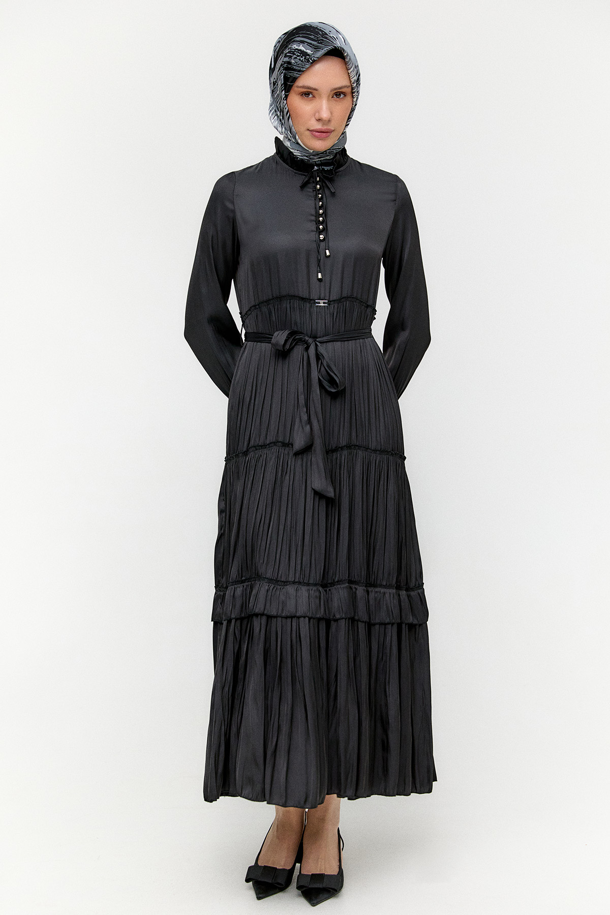 Büzgülü Saten Elbise, Tesettür Giyim