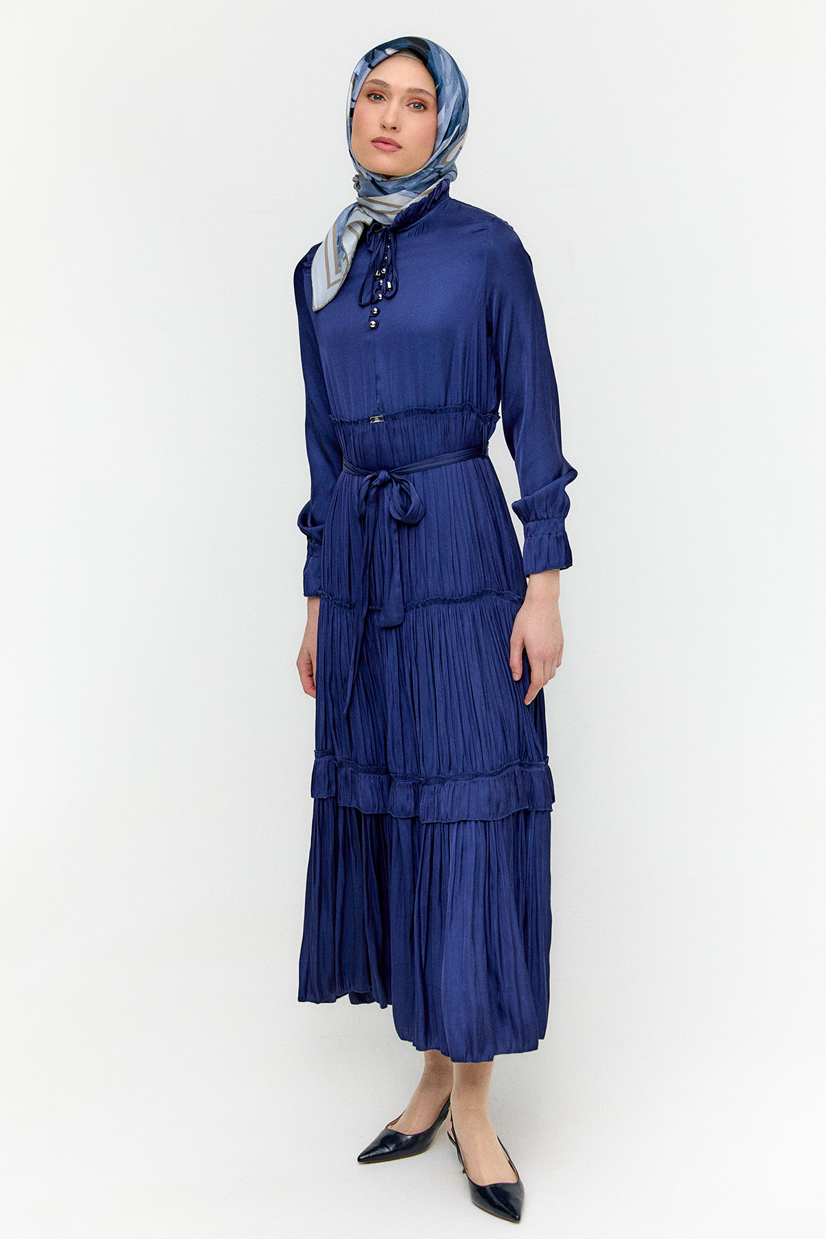 Büzgülü Saten Elbise, Tesettür Giyim