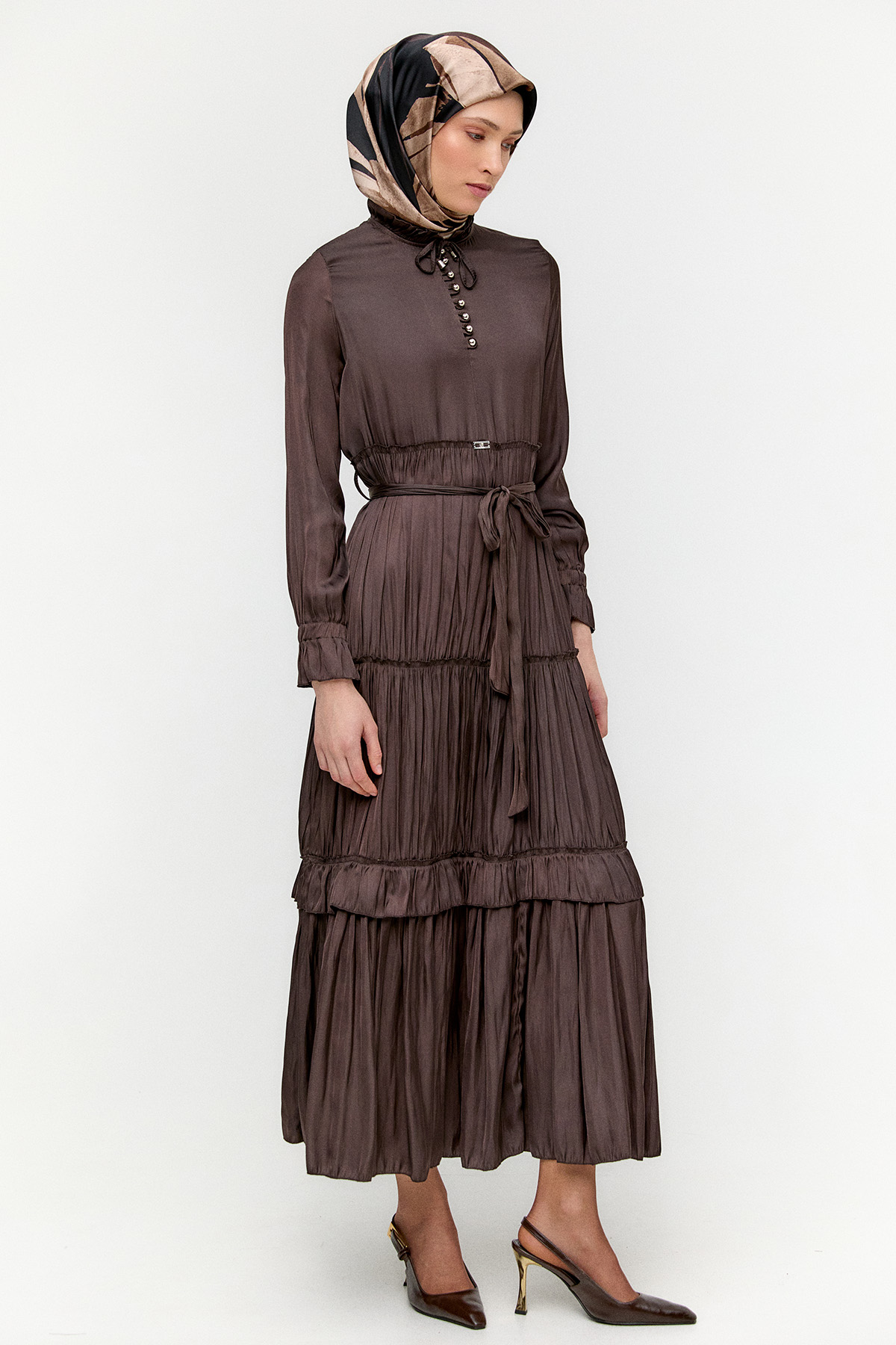 Büzgülü Saten Elbise, Tesettür Giyim