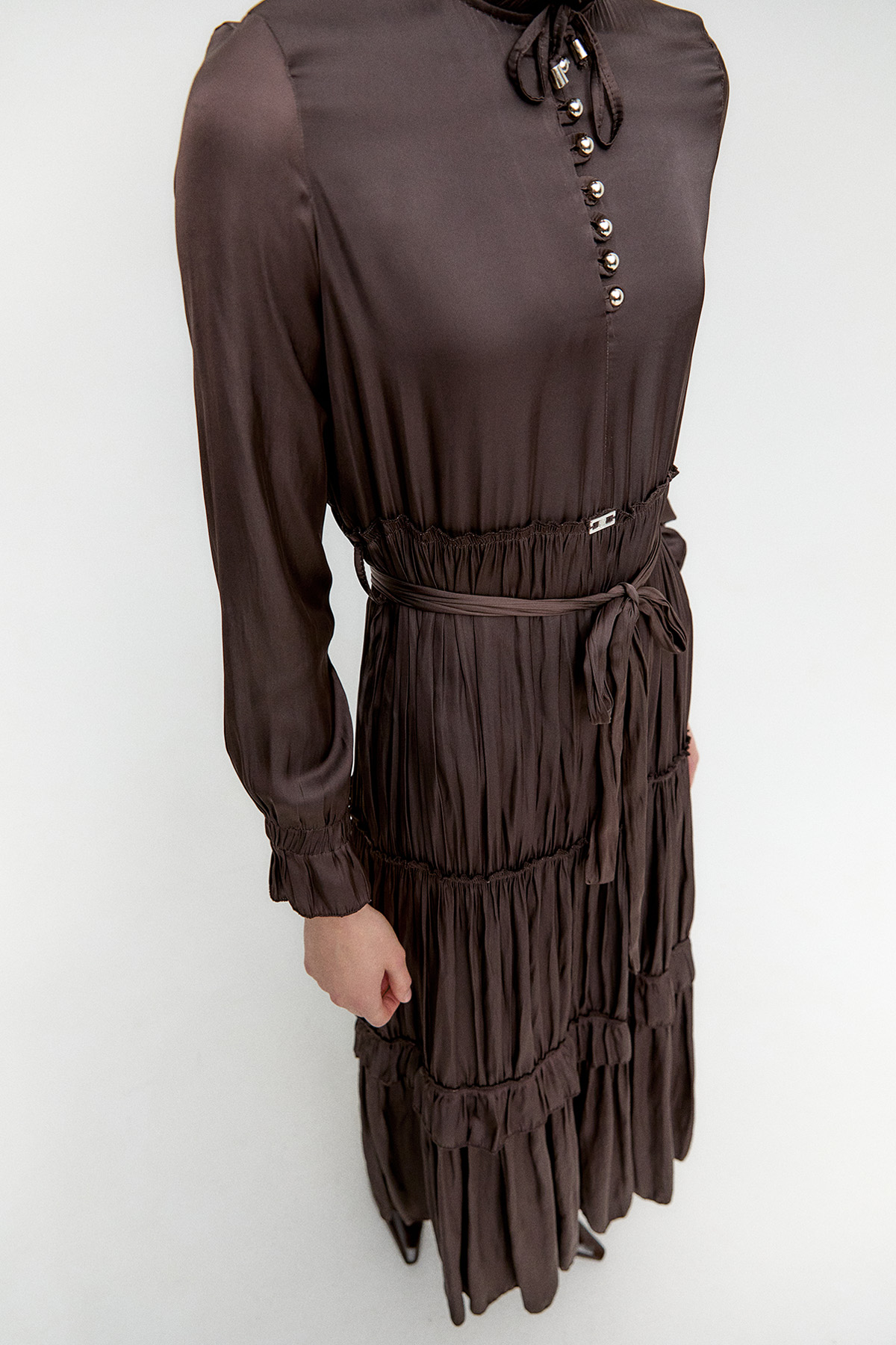 Büzgülü Saten Elbise, Tesettür Giyim