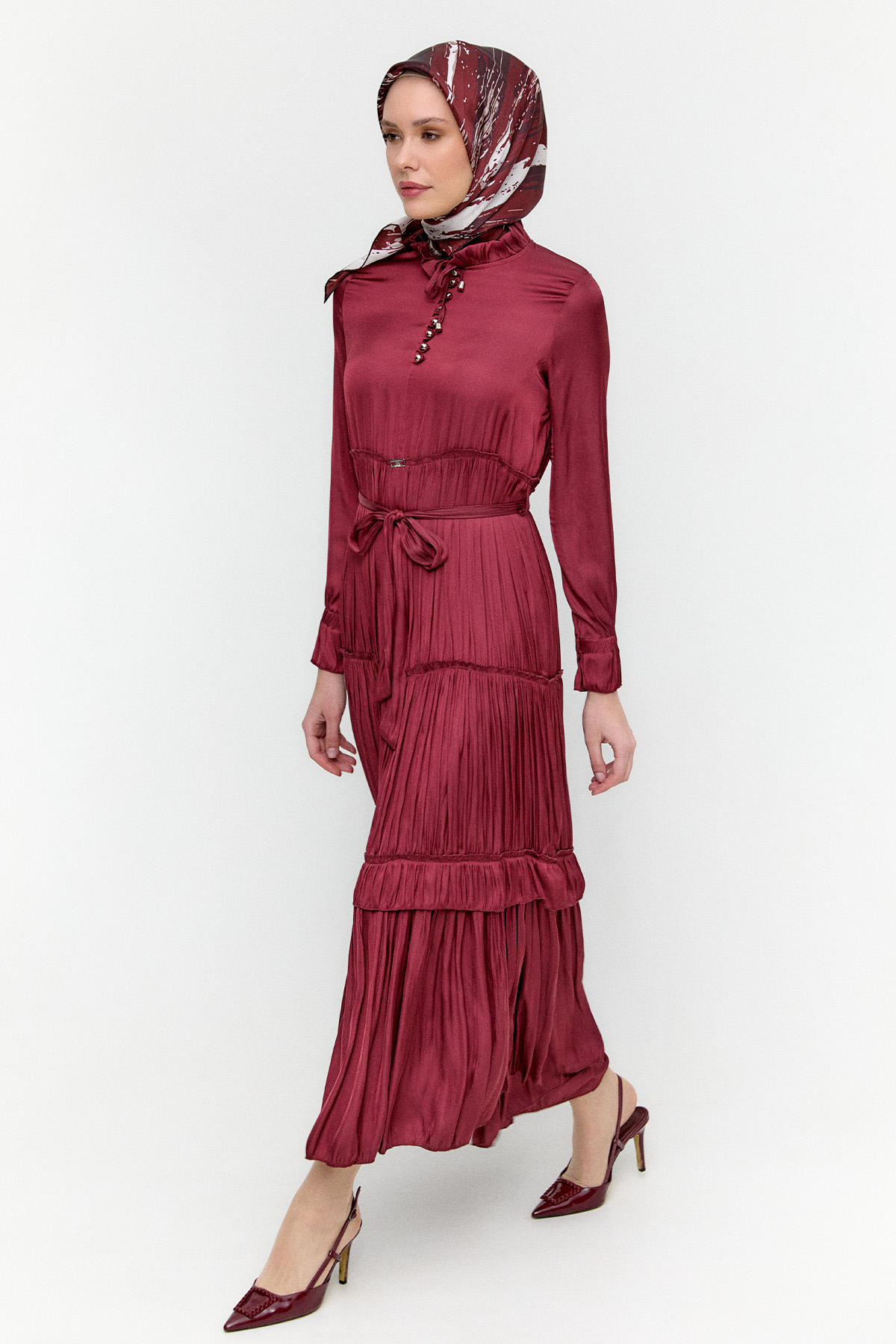 Büzgülü Saten Elbise, Tesettür Giyim
