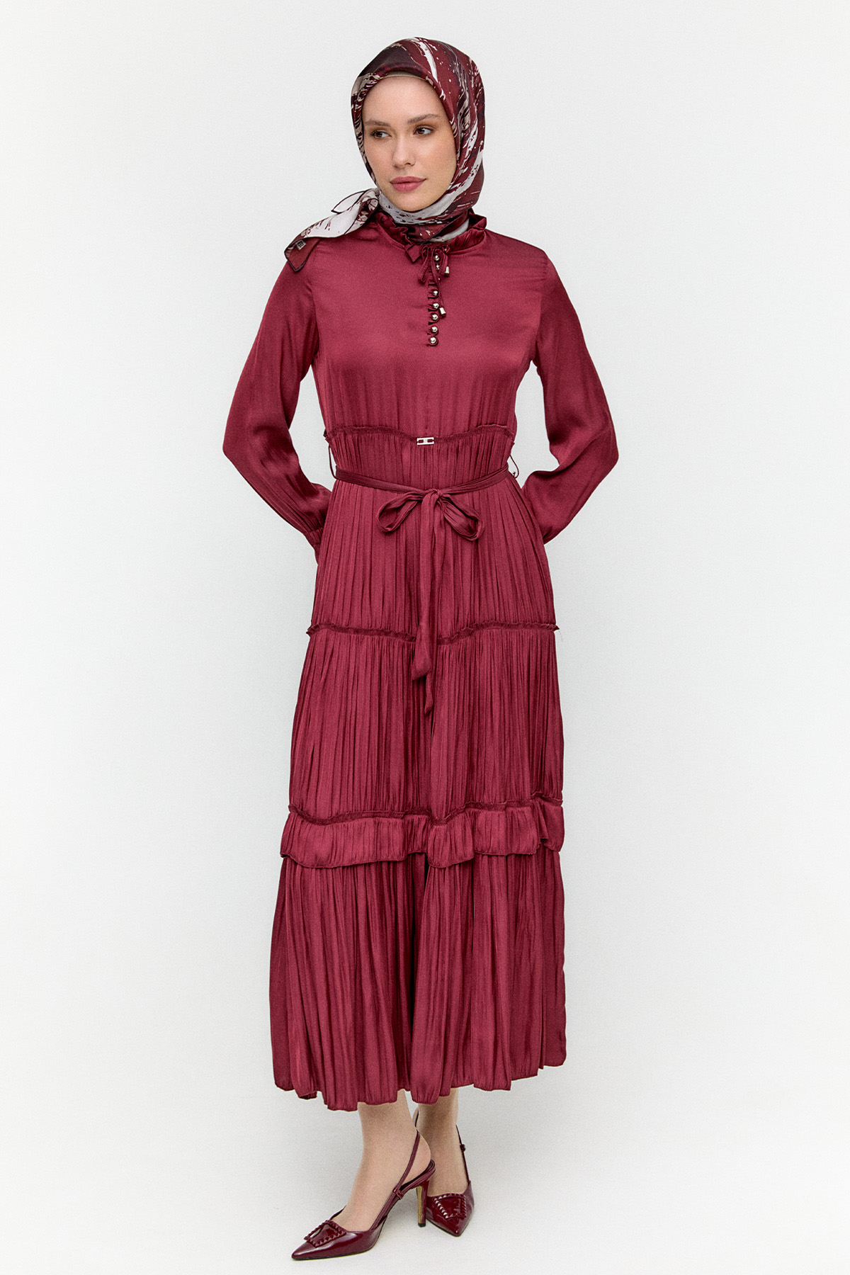 Büzgülü Saten Elbise, Tesettür Giyim