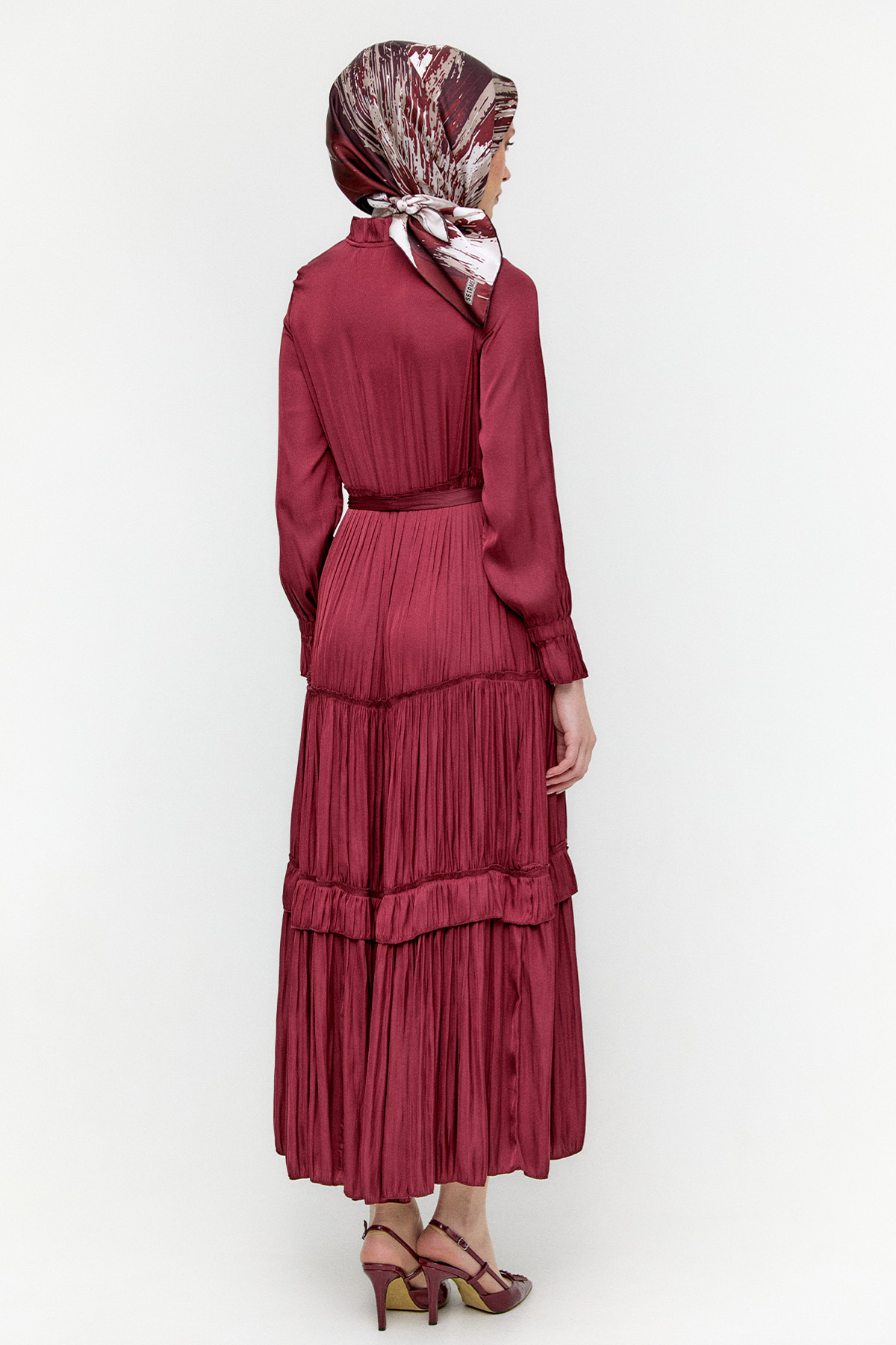 Büzgülü Saten Elbise, Tesettür Giyim