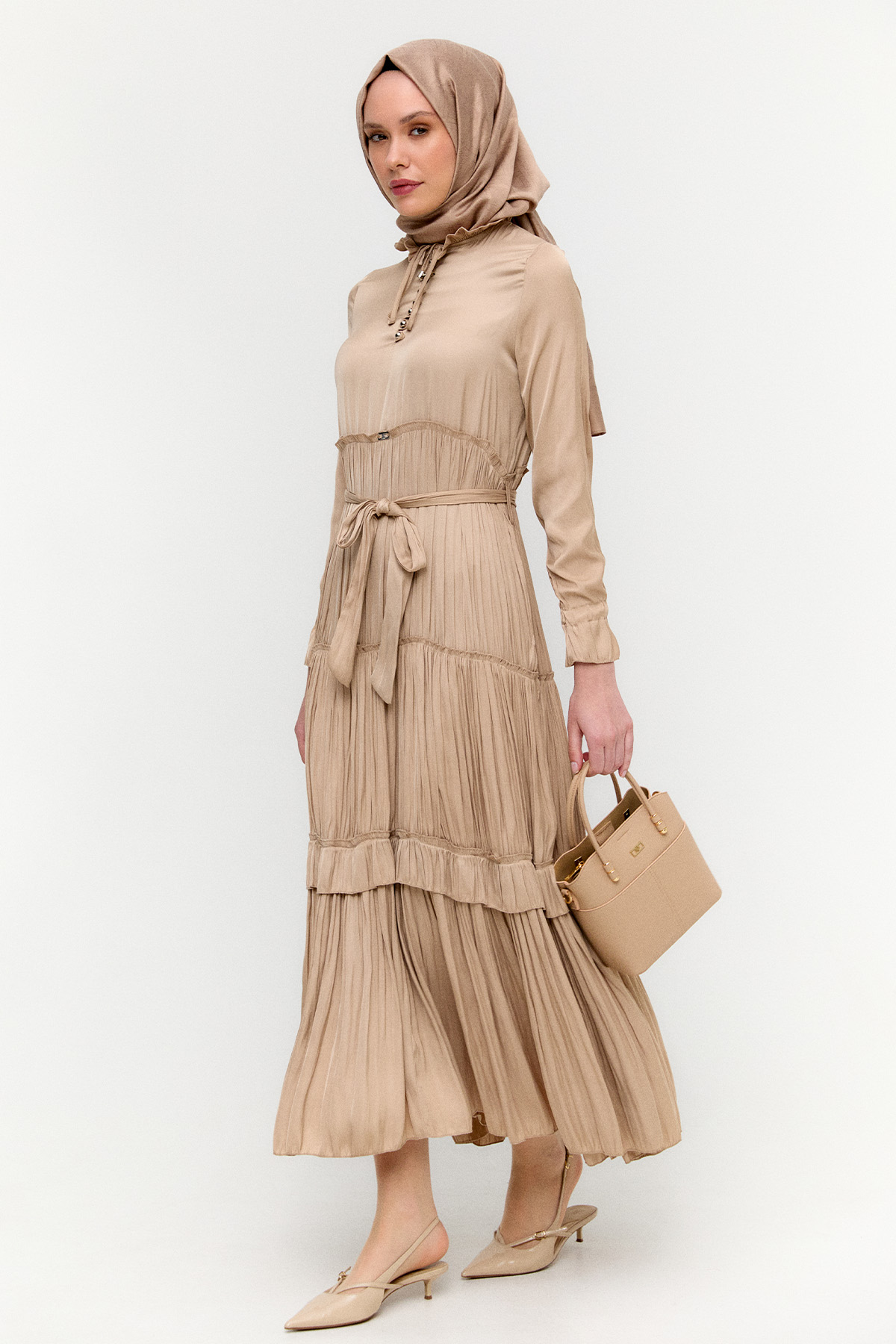 Büzgülü Saten Elbise, Tesettür Giyim