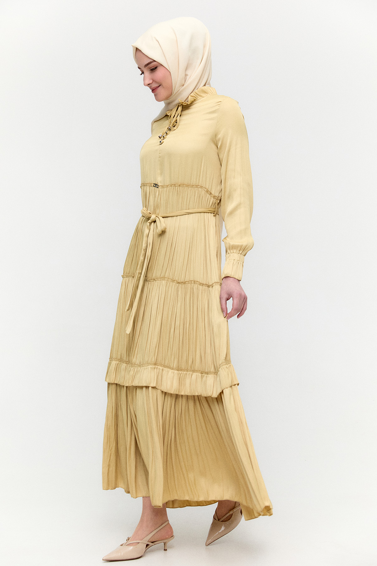 Büzgülü Saten Elbise, Tesettür Giyim