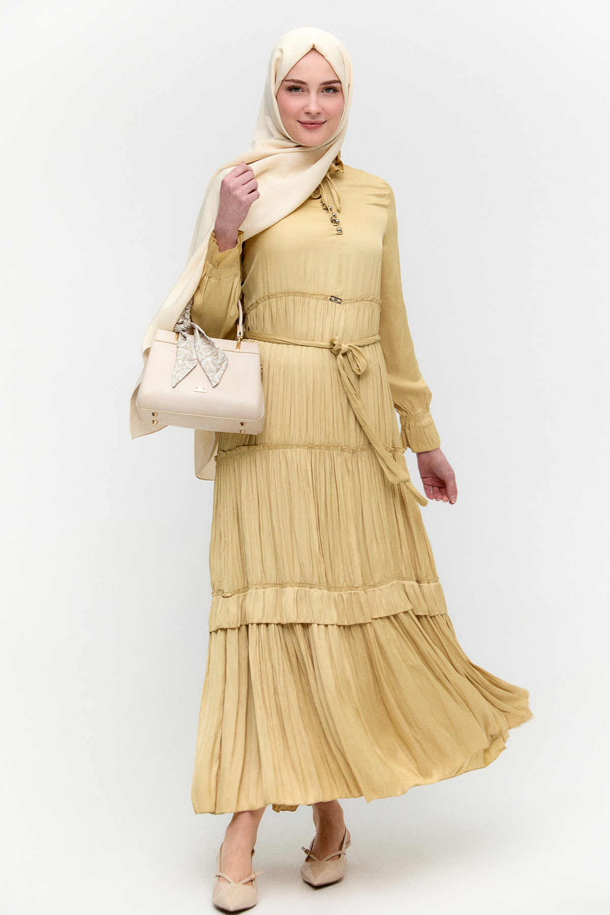 Büzgülü Saten Elbise, Tesettür Giyim