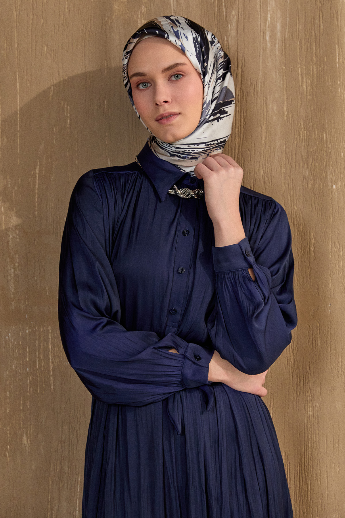 Kırışık Efektli Kuşaklı Elbise, Tesettür Giyim