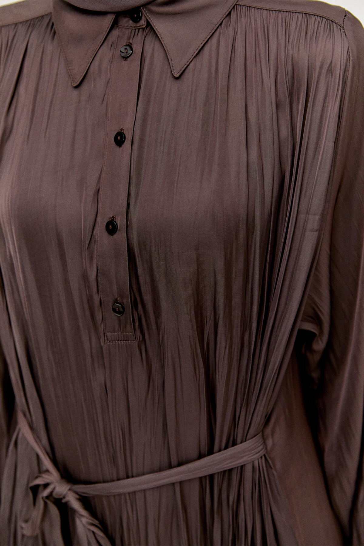 Kırışık Efektli Kuşaklı Elbise, Tesettür Giyim