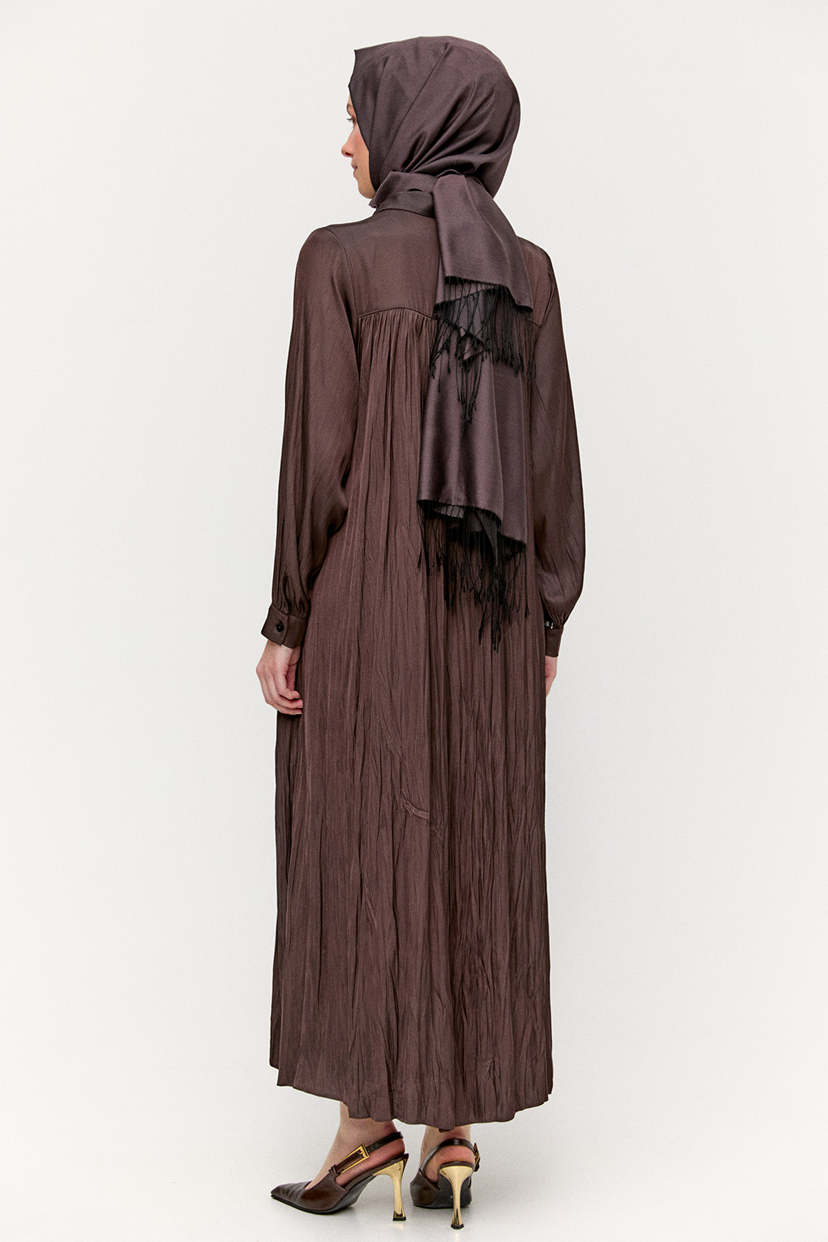 Kırışık Efektli Kuşaklı Elbise, Tesettür Giyim