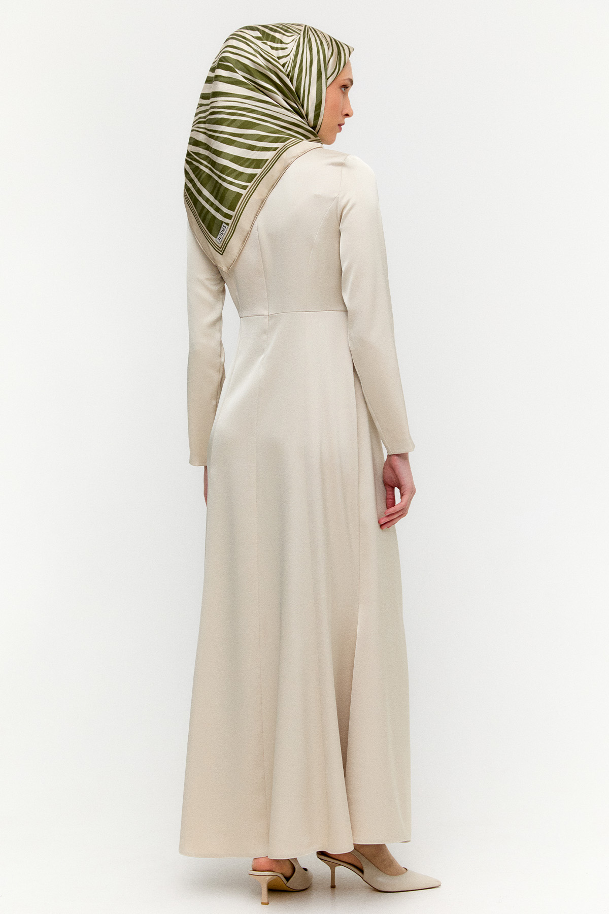 Drapeli Taşlı Saten Elbise, Tesettür Giyim