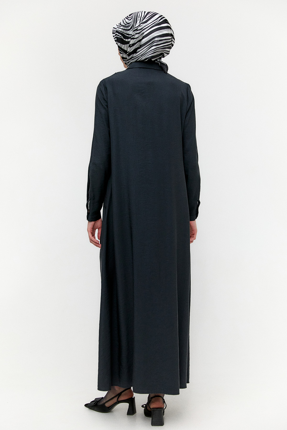 Mendil Yakalı Kuşaklı Pamuk Elbise, Tesettür Giyim