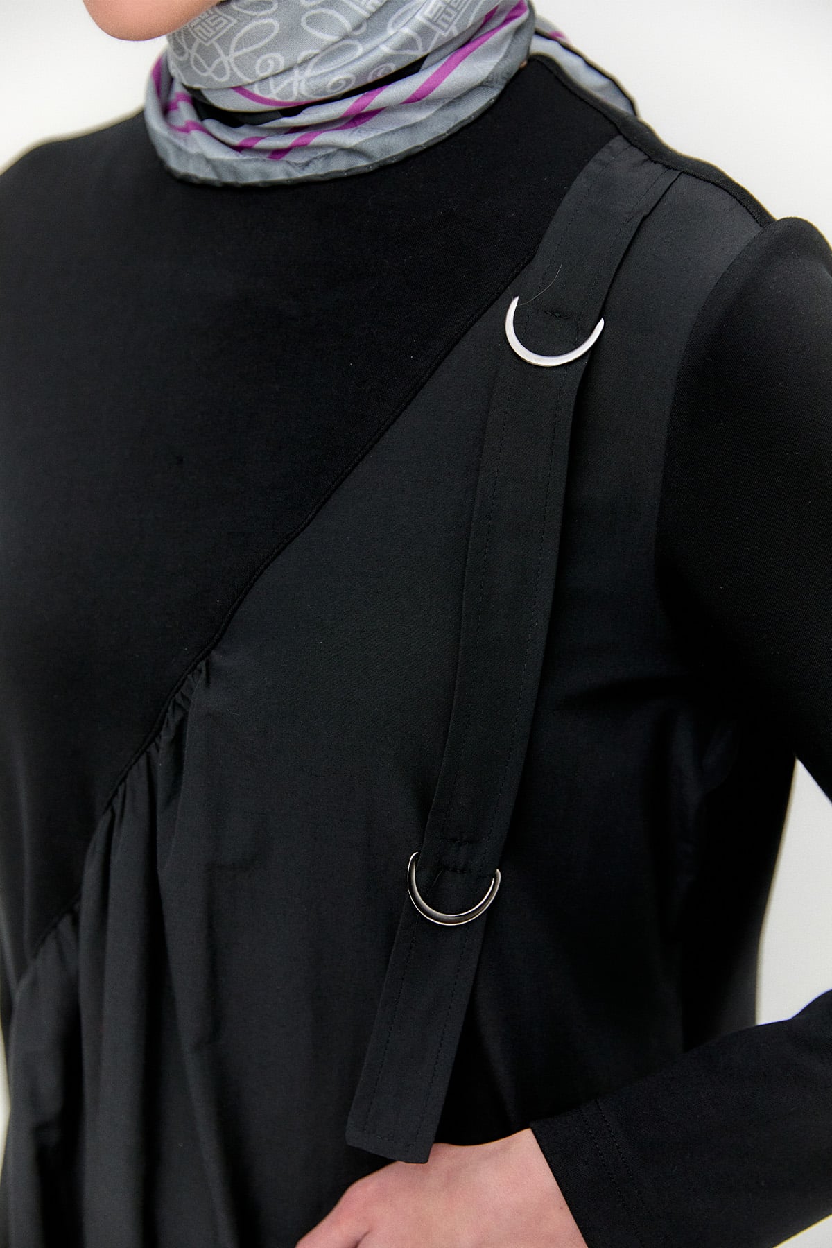 Paraşüt Kumaş Garnili Uzun Elbise, Tesettür Giyim