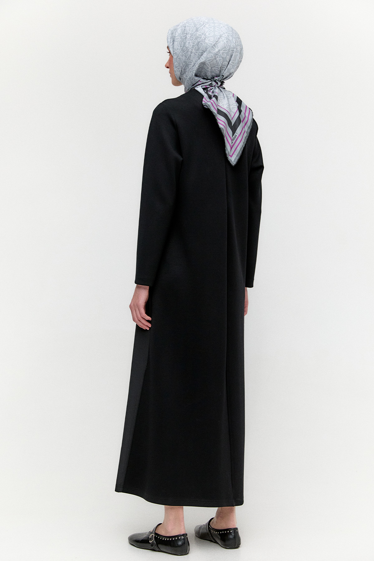 Paraşüt Kumaş Garnili Uzun Elbise, Tesettür Giyim