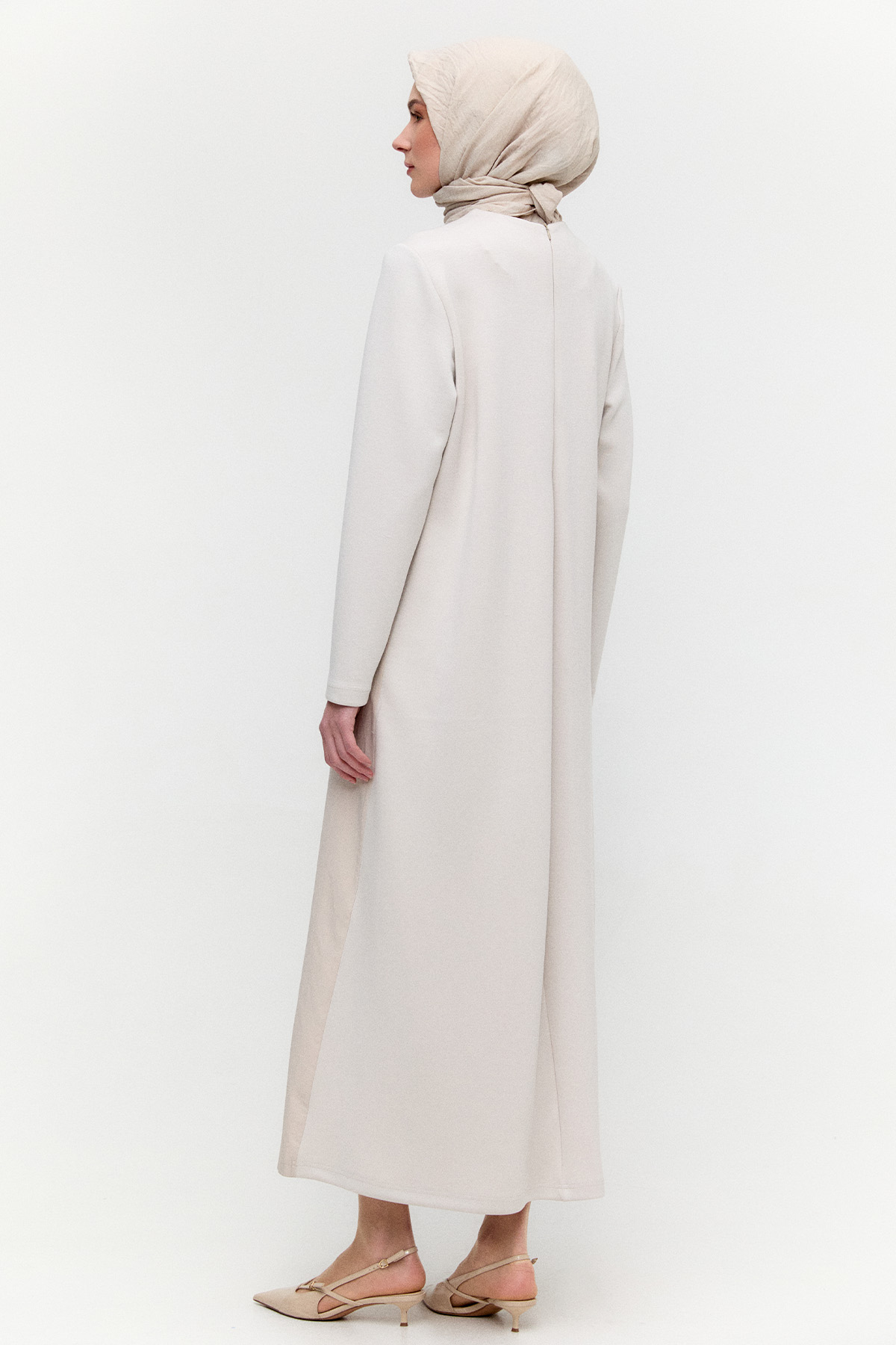 Paraşüt Kumaş Garnili Uzun Elbise, Tesettür Giyim