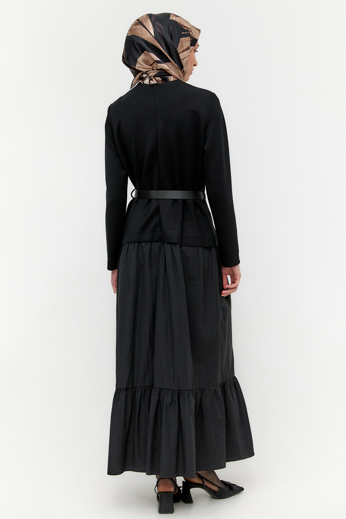 Logo Kemerli Büzgülü Elbise, Tesettür Giyim