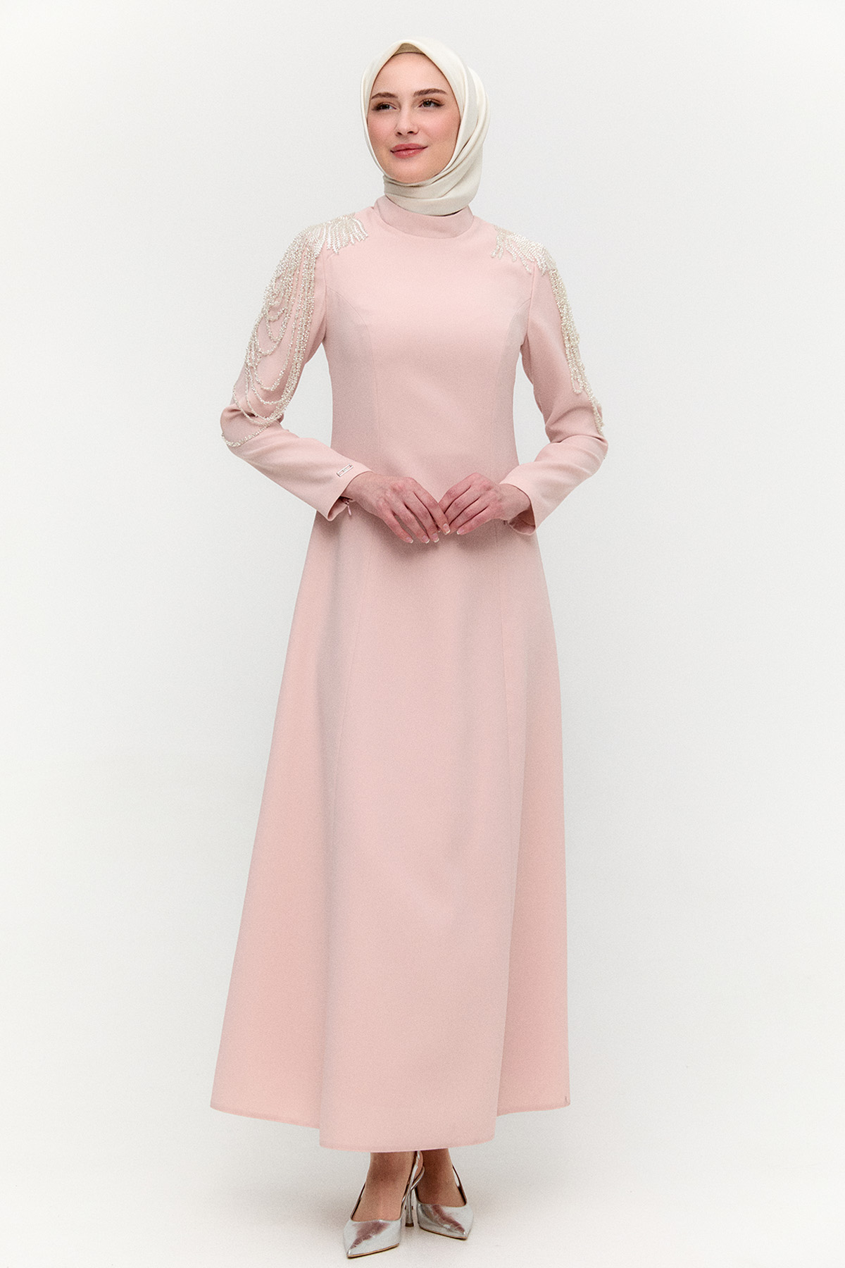 Omuzları İşlemeli Davet Elbise, Tesettür Giyim