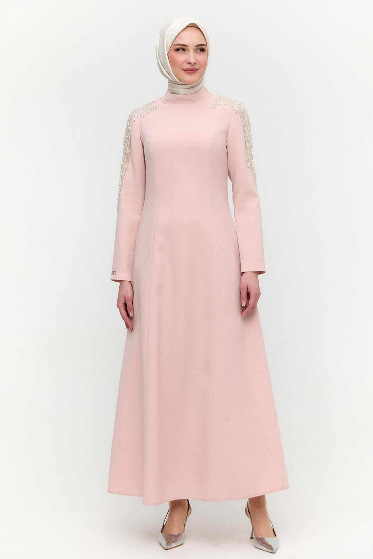 Omuzları İşlemeli Davet Elbise, Tesettür Giyim