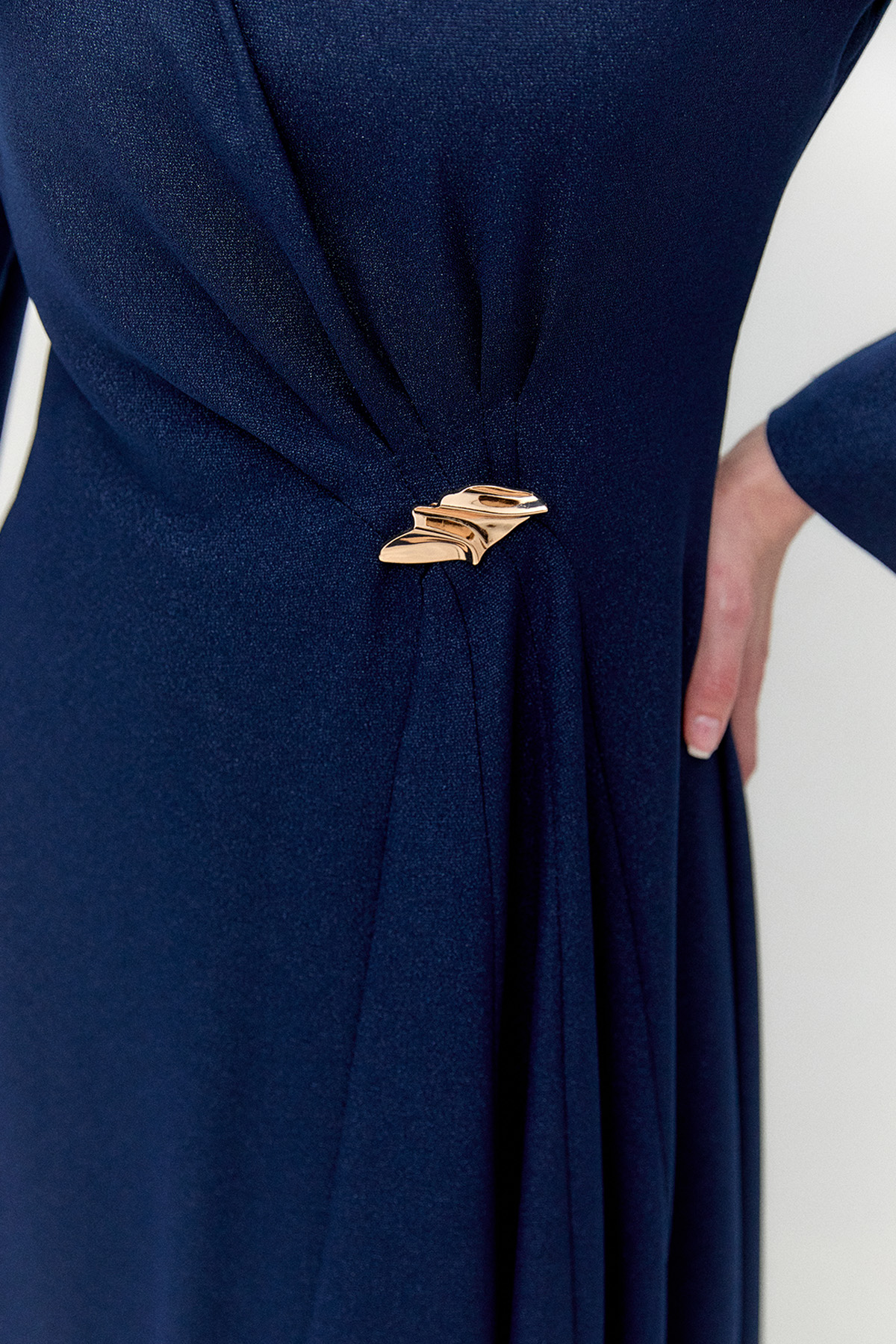 Simli Drapeli Broşlu Davet Elbise, Tesettür Giyim