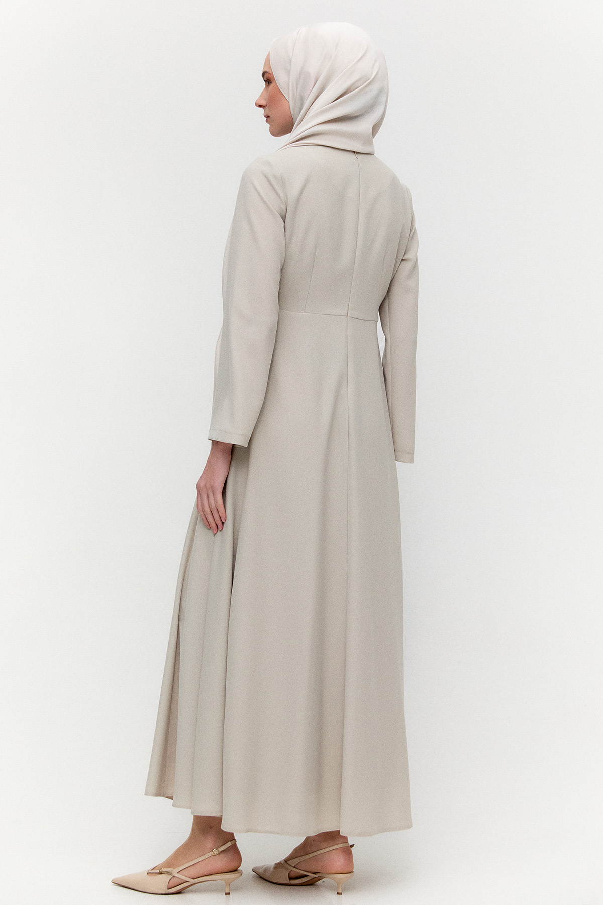 Simli Drapeli Broşlu Davet Elbise, Tesettür Giyim