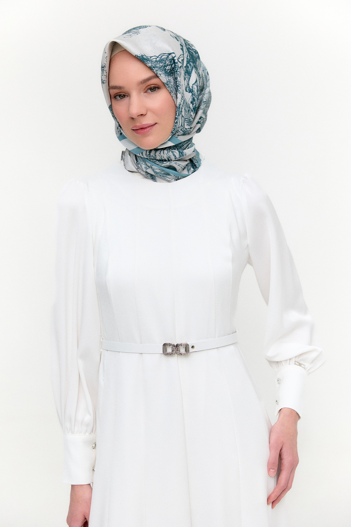 Kemerli Saten Davet Elbise, Tesettür Giyim
