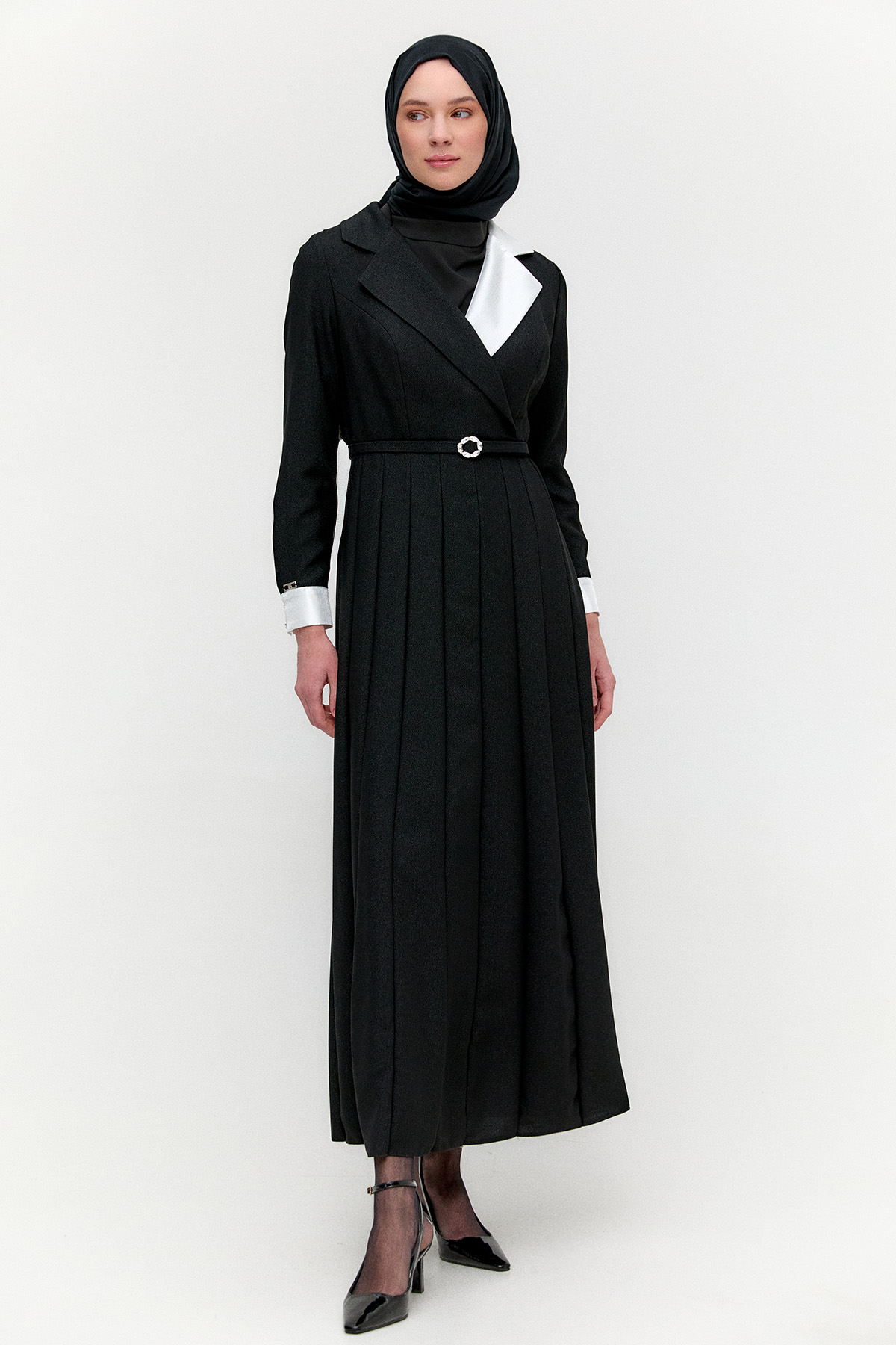 Gömlek Yaka Volanlı Uzun Elbise, Tesettür Giyim