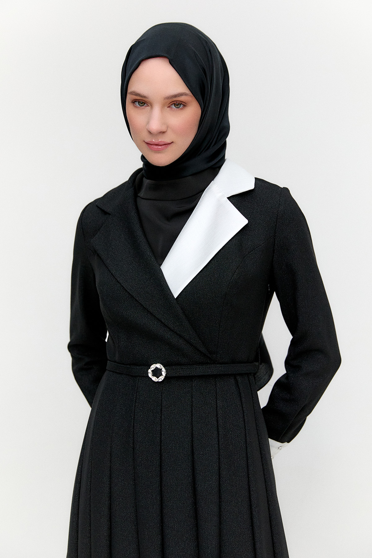 Gömlek Yaka Volanlı Uzun Elbise, Tesettür Giyim