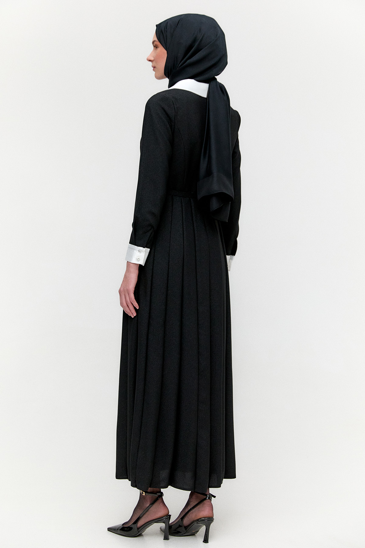 Gömlek Yaka Volanlı Uzun Elbise, Tesettür Giyim