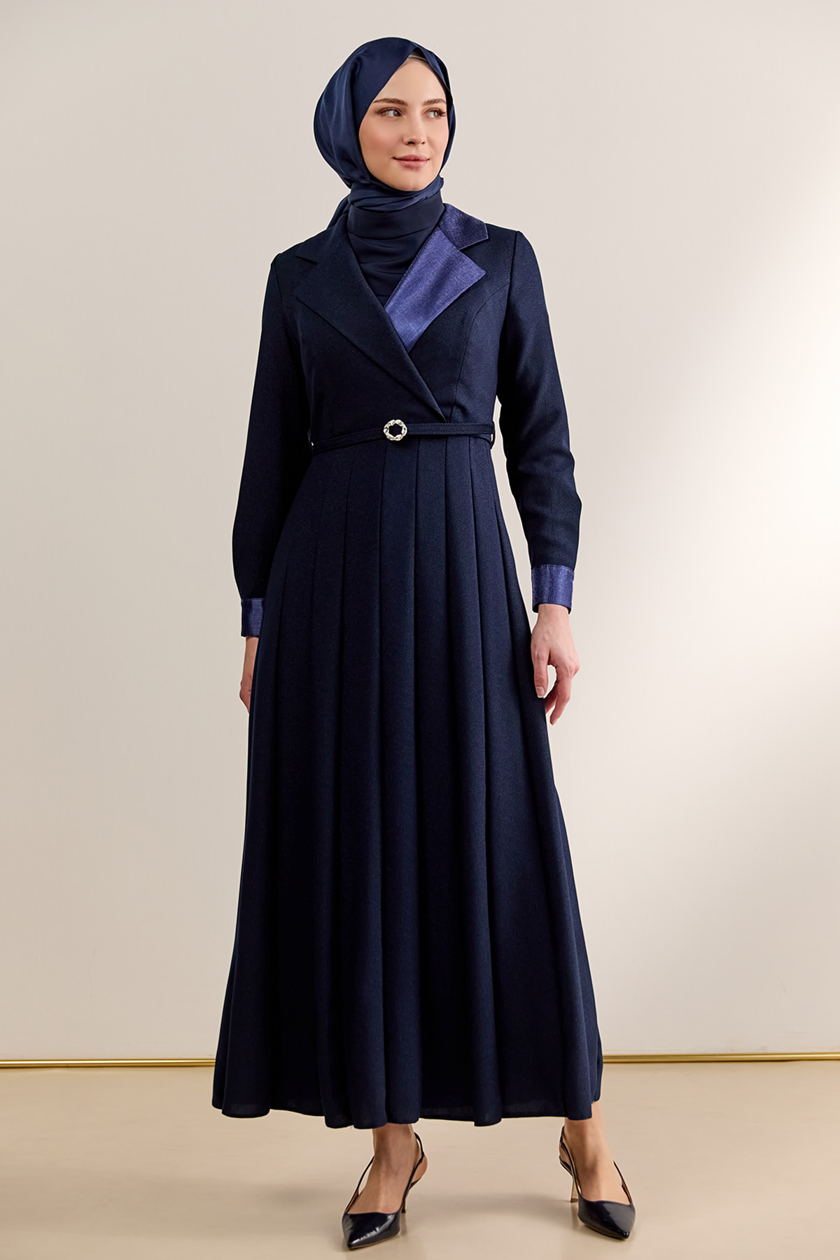 Gömlek Yaka Volanlı Uzun Elbise, Tesettür Giyim