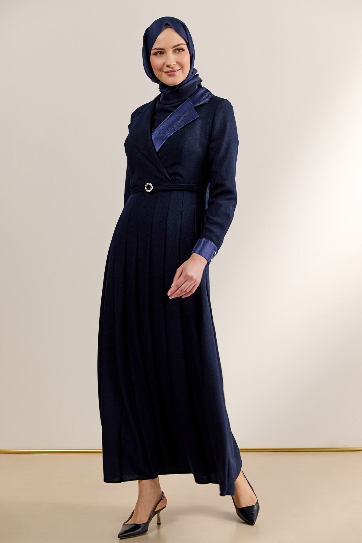 Gömlek Yaka Volanlı Uzun Elbise, Tesettür Giyim