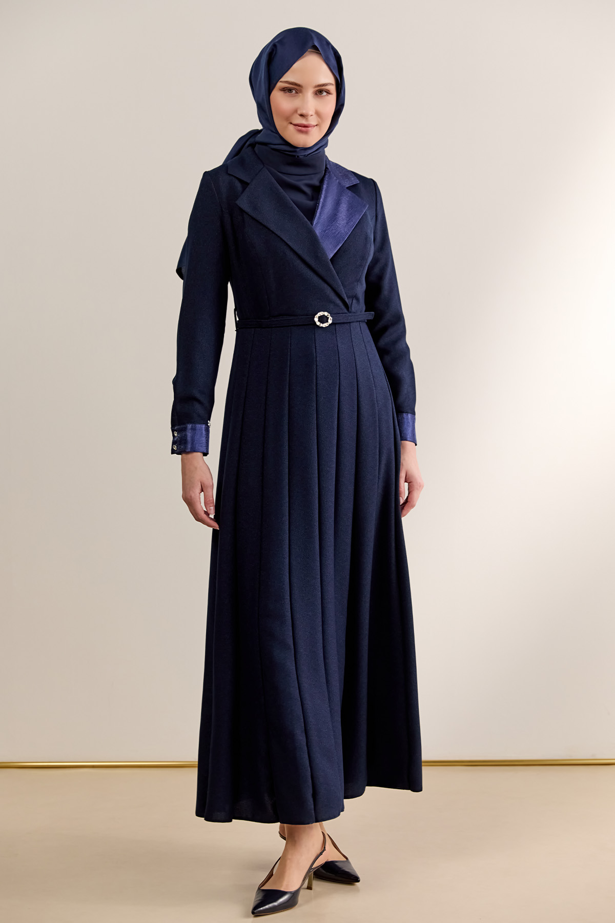 Gömlek Yaka Volanlı Uzun Elbise, Tesettür Giyim