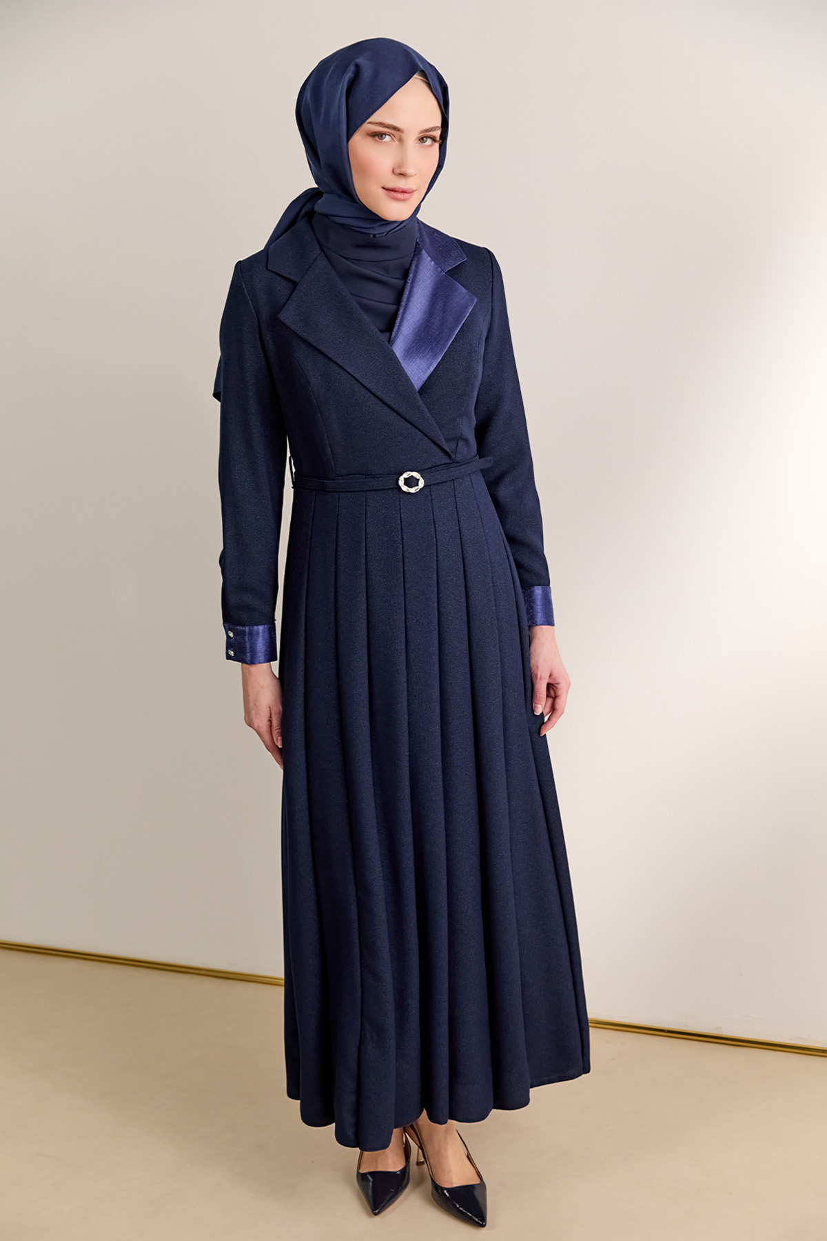 Gömlek Yaka Volanlı Uzun Elbise, Tesettür Giyim