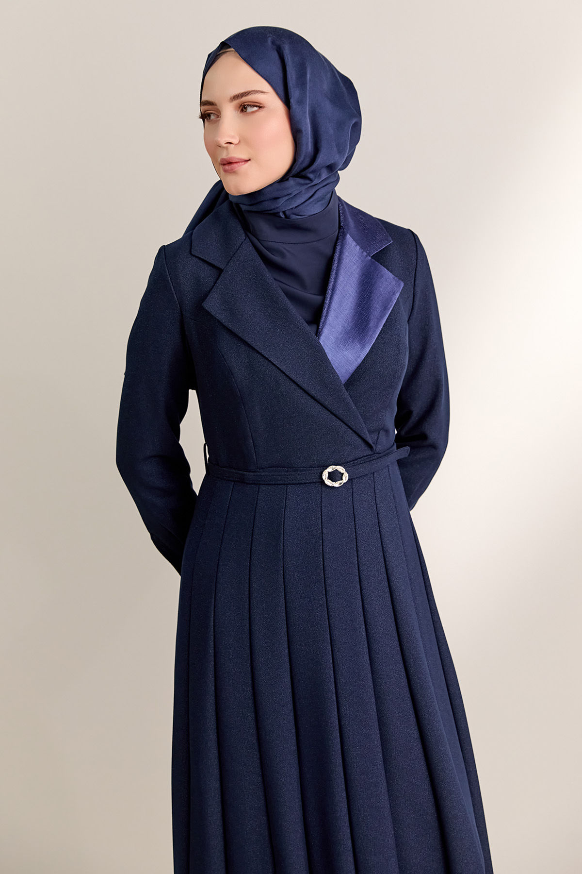 Gömlek Yaka Volanlı Uzun Elbise, Tesettür Giyim