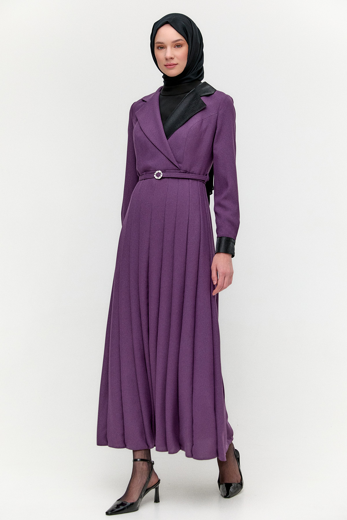 Gömlek Yaka Volanlı Uzun Elbise, Tesettür Giyim