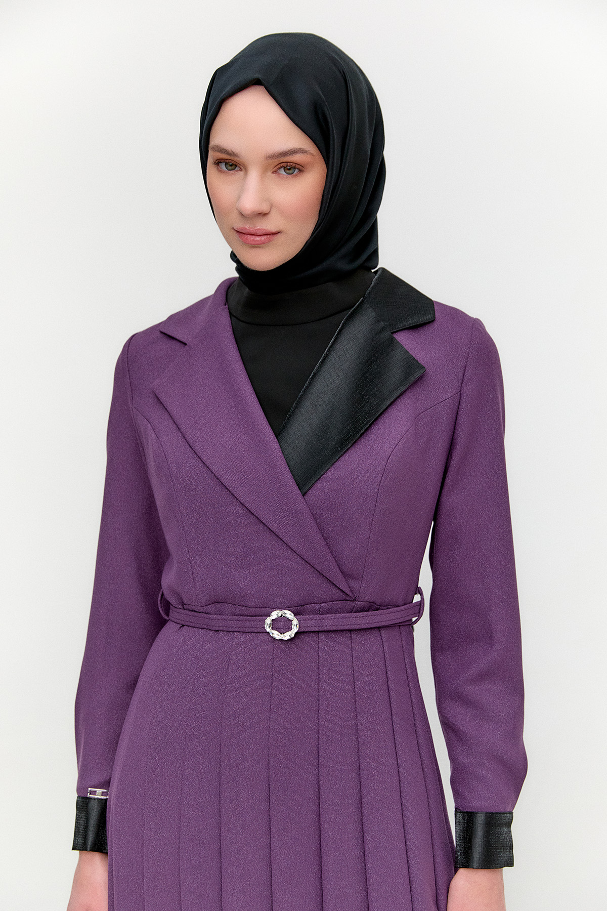 Gömlek Yaka Volanlı Uzun Elbise, Tesettür Giyim