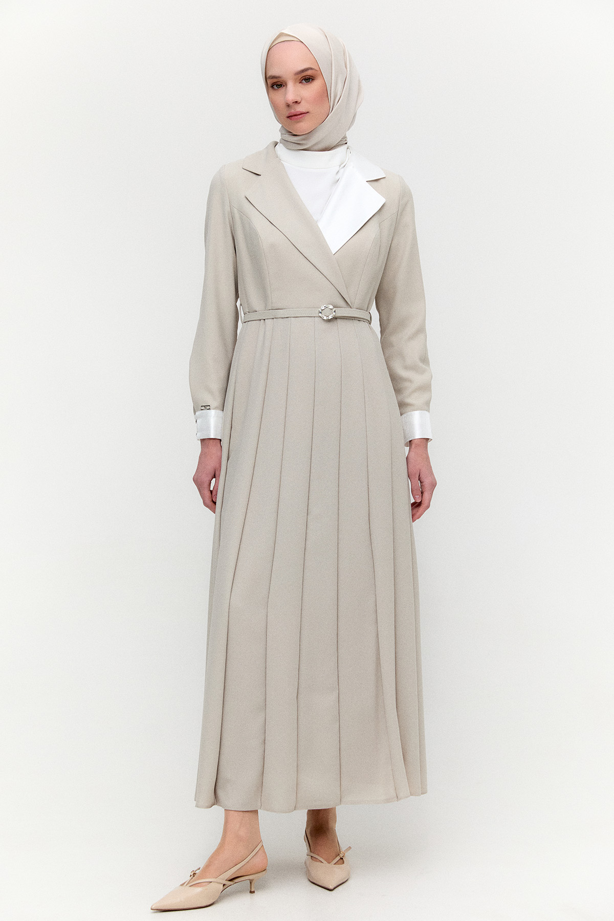 Gömlek Yaka Volanlı Uzun Elbise, Tesettür Giyim