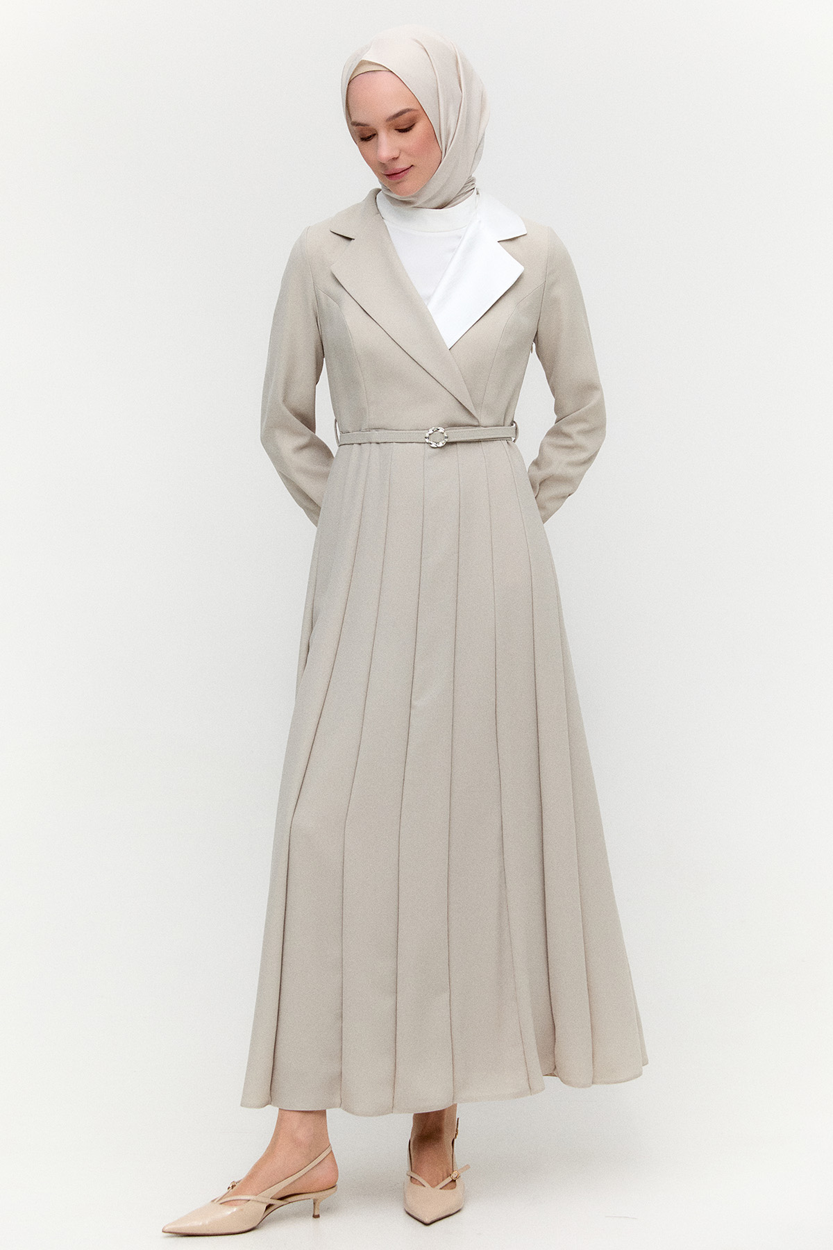 Gömlek Yaka Volanlı Uzun Elbise, Tesettür Giyim