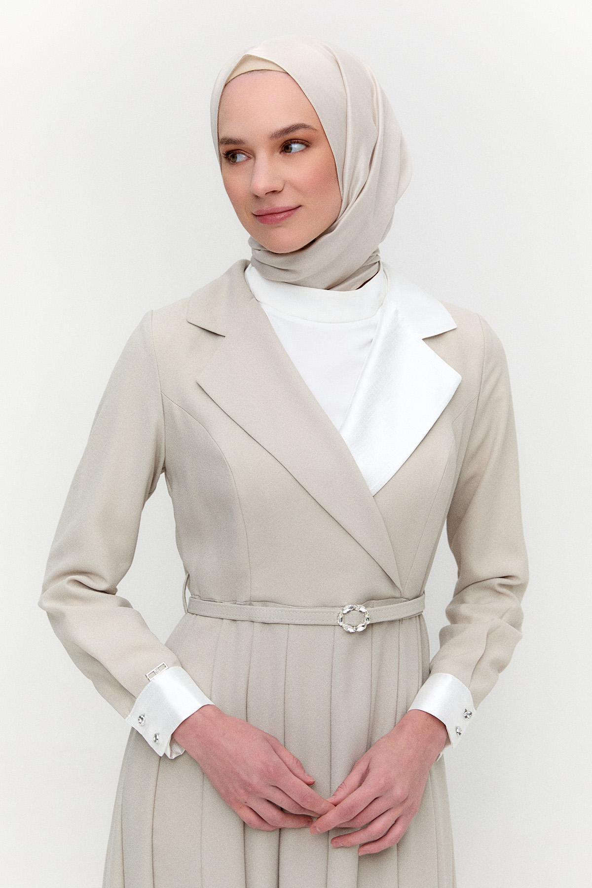 Gömlek Yaka Volanlı Uzun Elbise, Tesettür Giyim